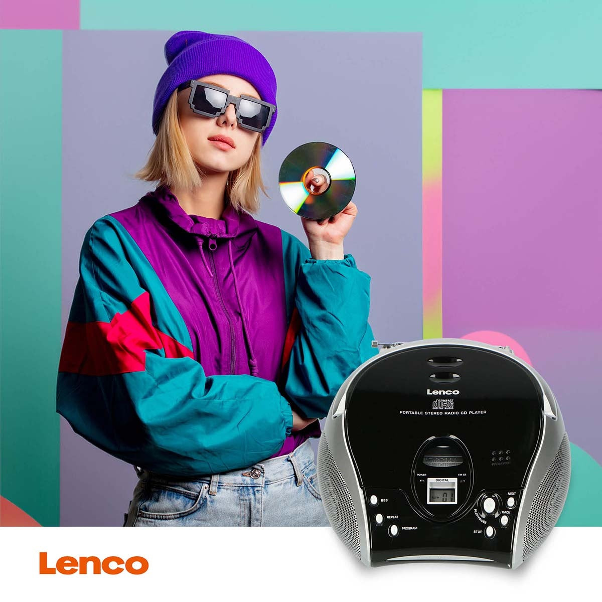 Portable stereo FM radio with CD player Black/silver