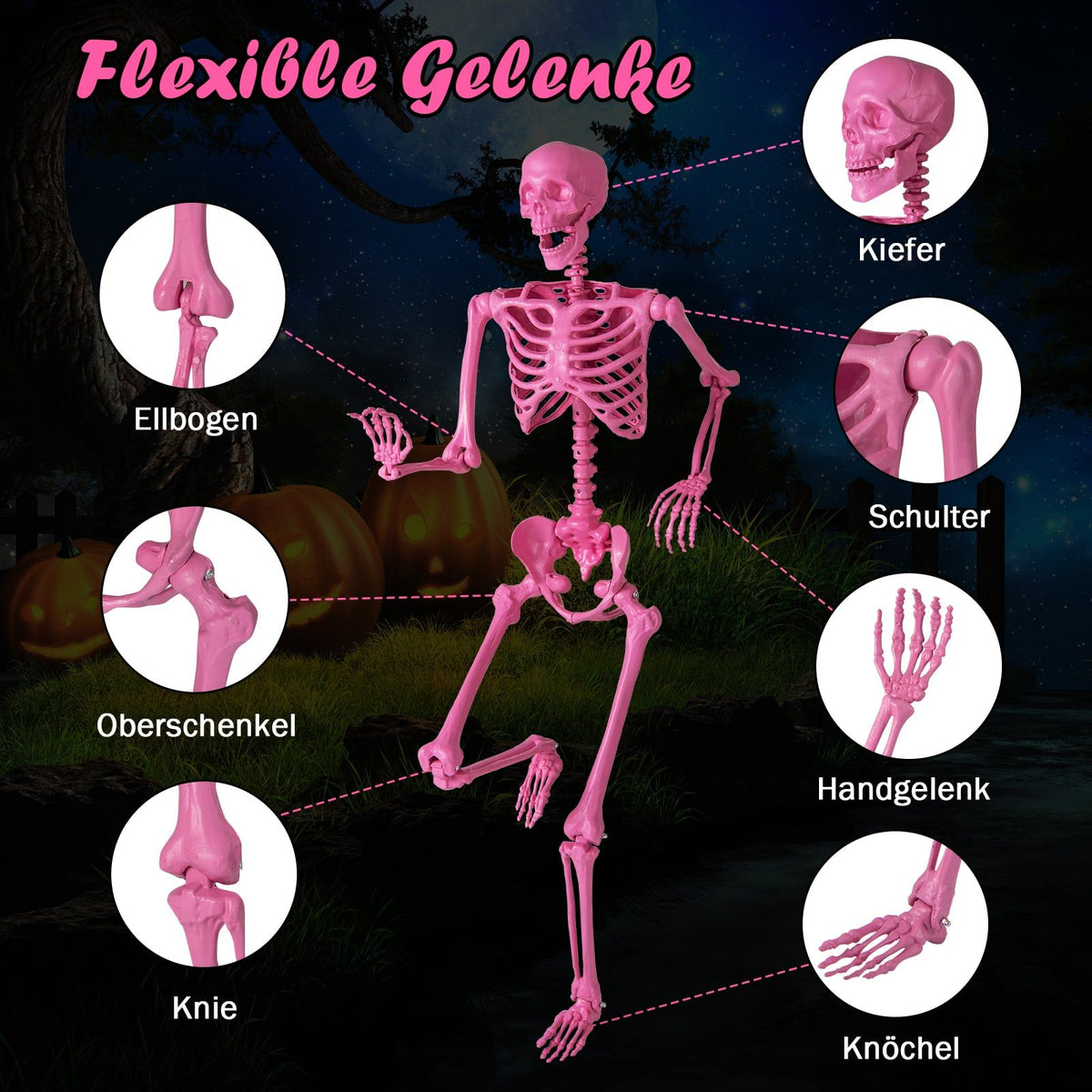 Posable Pink Skeleton Halloween Decoration, 160 cm