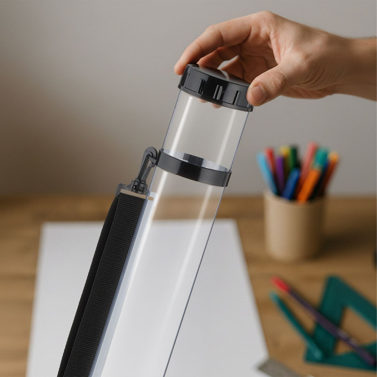 Poster Tube for Safe Transport, Transparent, Adjustable Strap