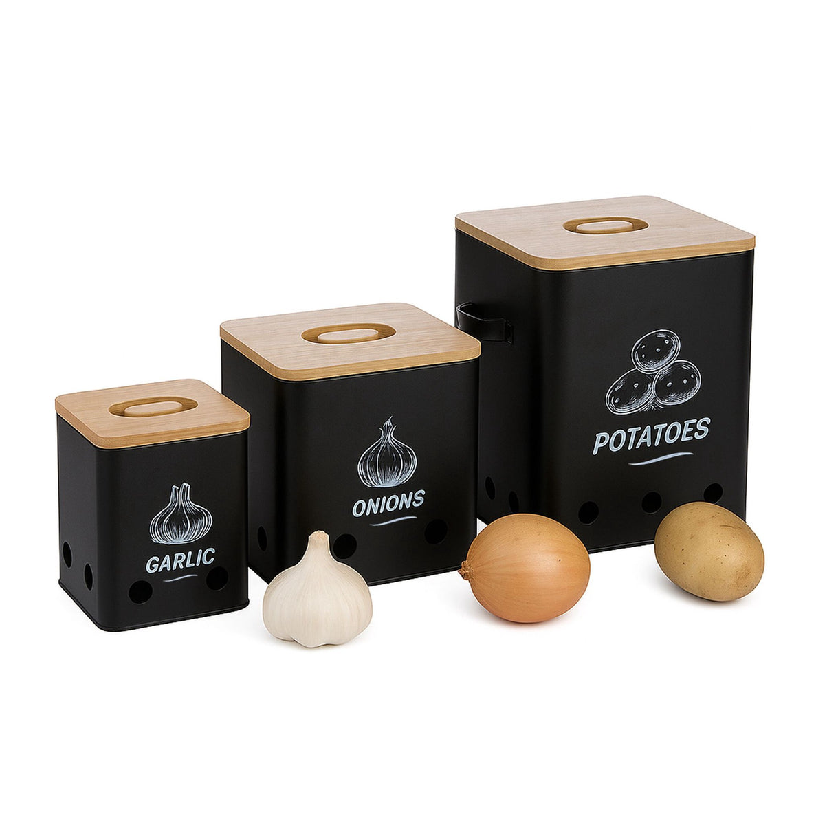 Potato Storage Boxes Set Of 3 – Ventilated, Light-Blocking