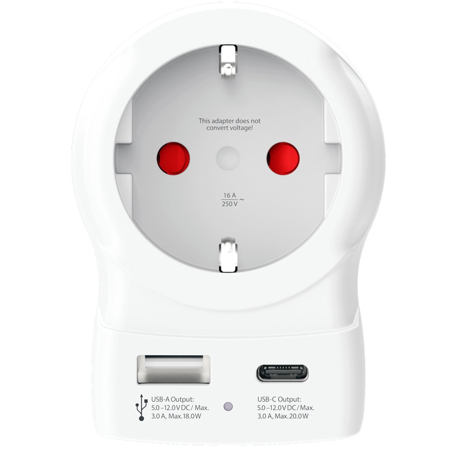 Power Adapter EU to US, USB-A/USB-C, 20W PD Grounded