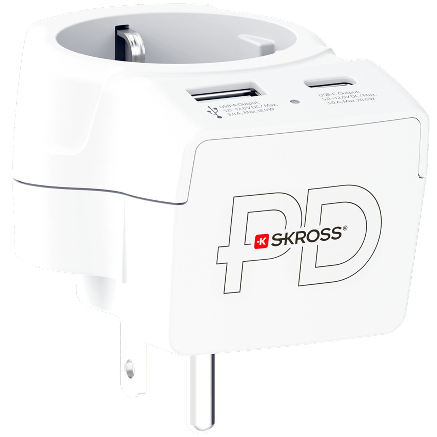 Power Adapter EU to US, USB-A/USB-C, 20W PD Grounded