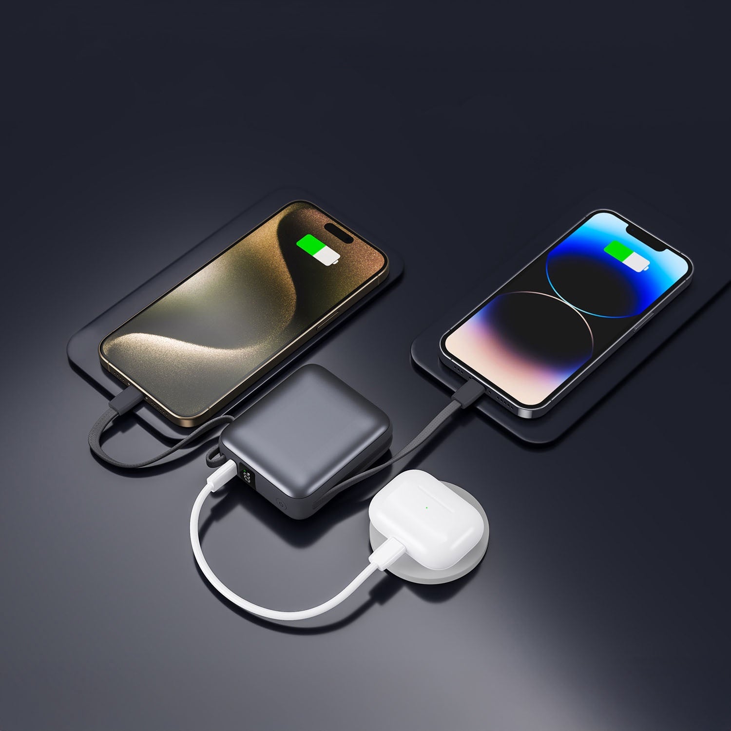 Power Bank 10000mAh 22.5W PD, Dual USB-C Cables, Black