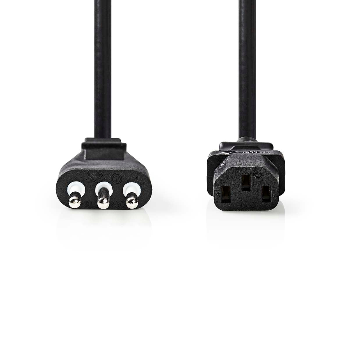 Power Cable | Italy Male | IEC-320-C13 | Straight | Straight | Nickel Plated | 2.00 m | Round | PVC | Black | Label