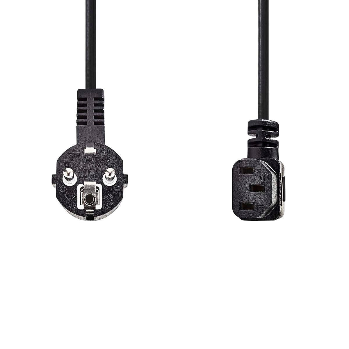 Power Cable | Plug with earth contact male | IEC-320-C13 | Angled | Angled | Nickel Plated | 10.0 m | Round | PVC | Black | Label
