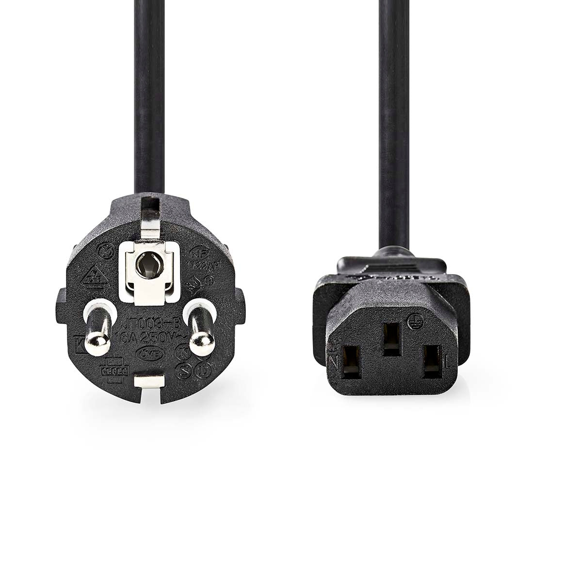 Power Cable | Plug with earth contact male | IEC-320-C13 | Straight | Straight | Nickel Plated | 10.0 m | Round | PVC | Black | Label