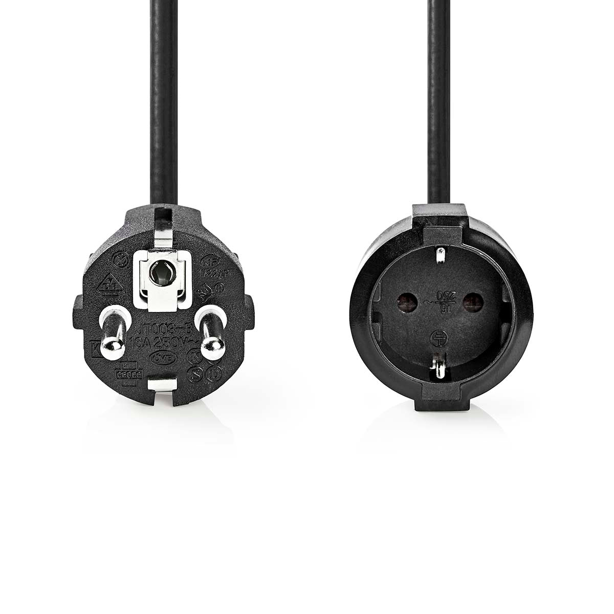 Power Cable | Plug with earth contact male | Plug with earth contact female | Straight | Straight | Nickel Plated | 3.00 m | Round | PVC | Black | Label