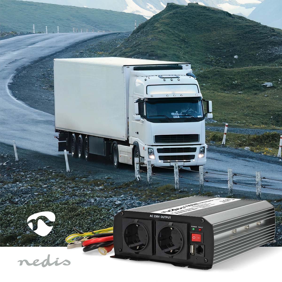 Power Inverter Modified Sine Wave | Input voltage: 24 V DC | Device power output connection(s): Type F (CEE 7/3) / USB-A | 230 V AC 50 Hz | 1000 W | Peak power output: 2000 W | Screw Terminal | Silver