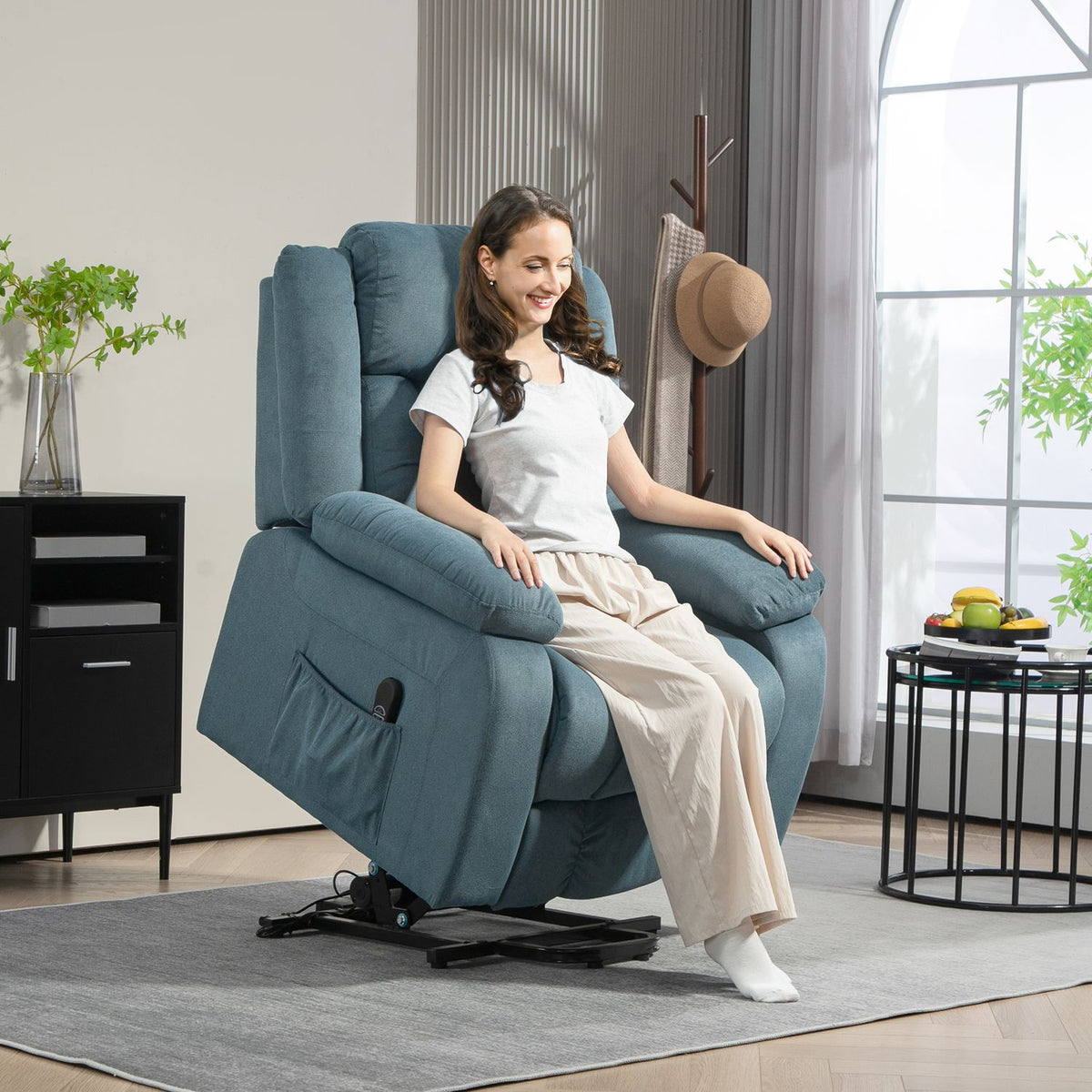 Power Recliner Chair with Remote, Velvet, Blue