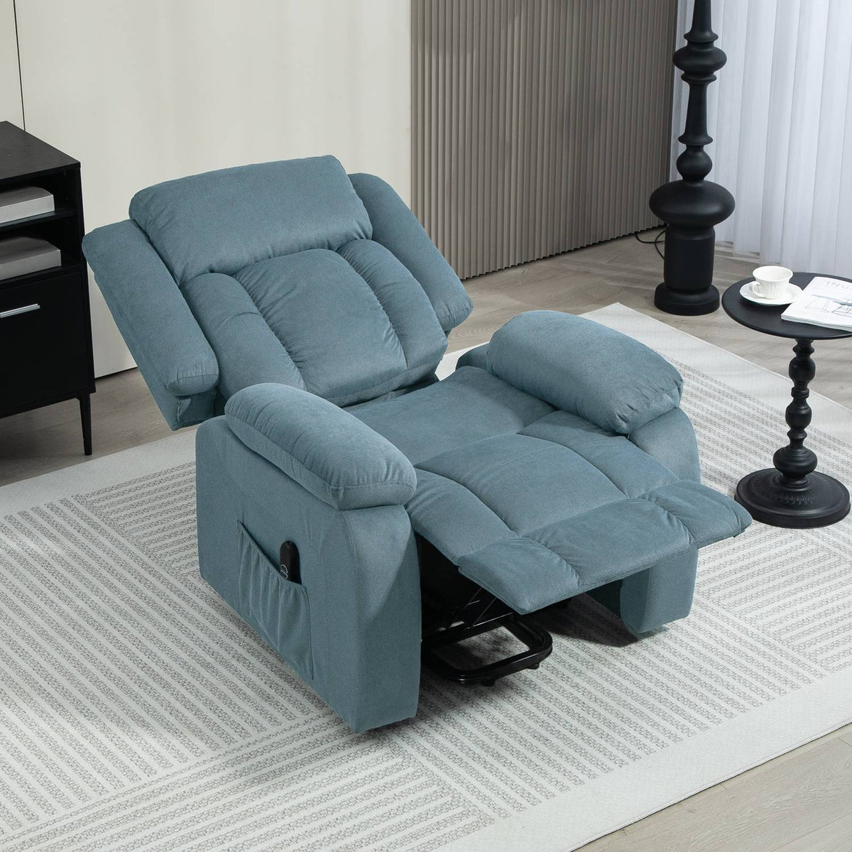 Power Recliner Chair with Remote, Velvet, Blue