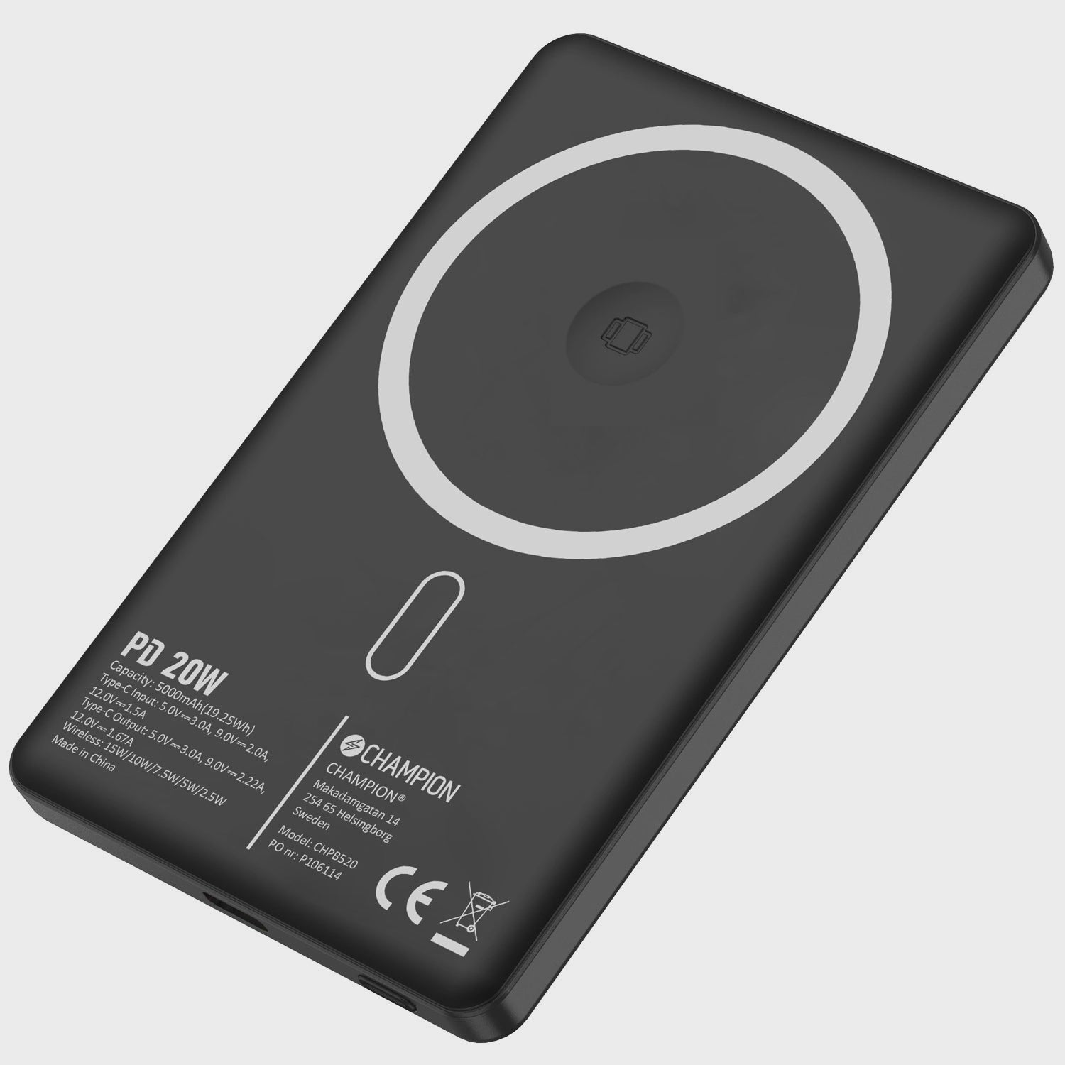 Powerbank 5000mAh, MagSafe Compatible, 20W PD, Black