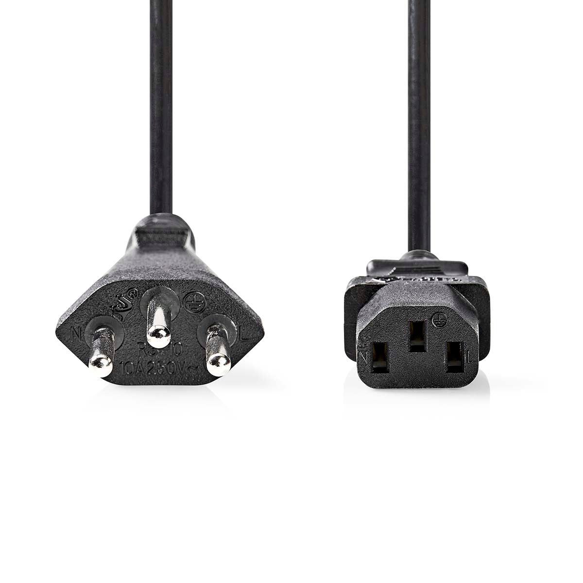 Power cable | CH type 12 | IEC-320-C13 | Straight | Straight | Nickel Plated | 2.00 m | Round | PVC | Black | Label