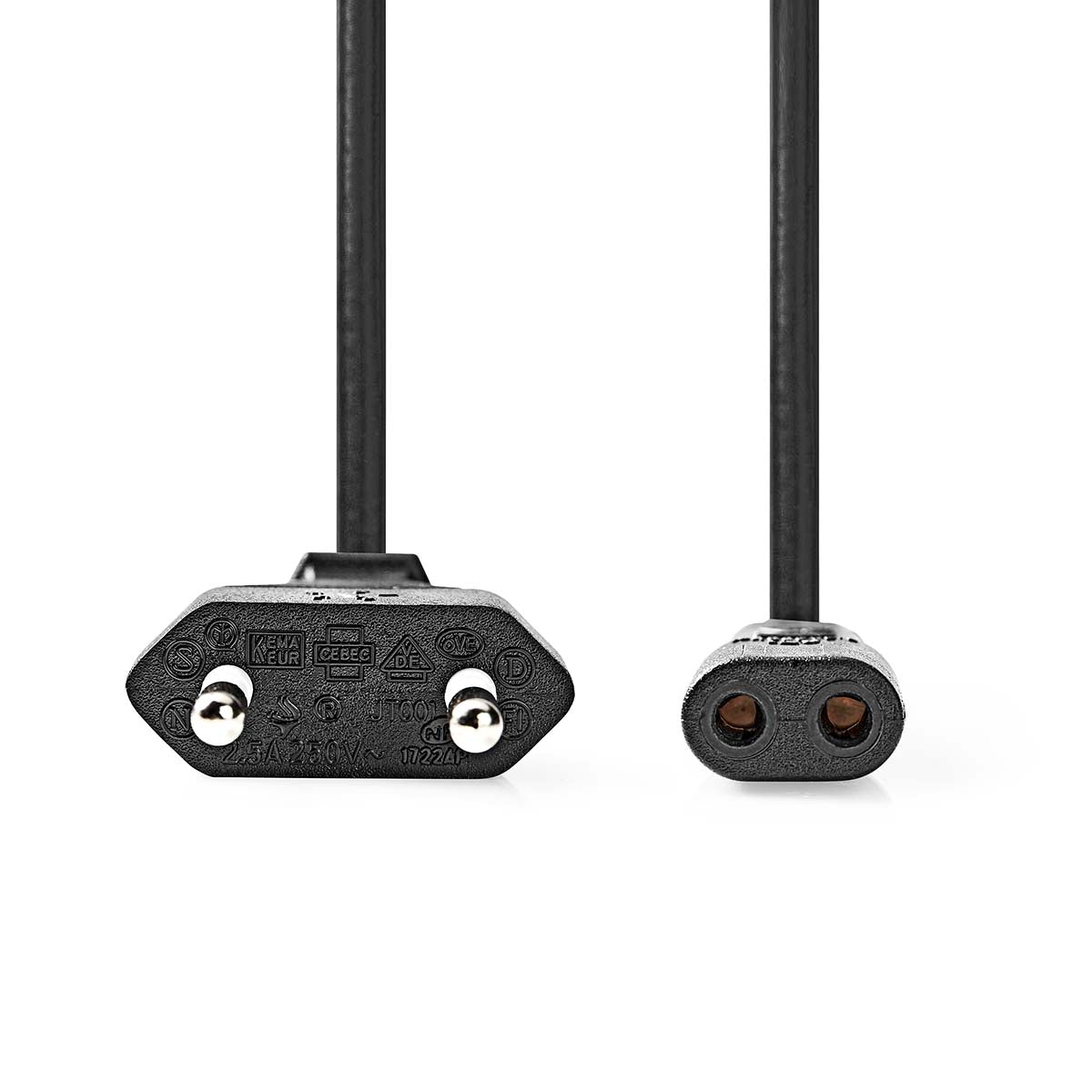 Power cable | Euro Man | IEC-320-C1 | Straight | Straight | Nickel plated | 2.00 m | Wrapped | PVC | Black | Envelope