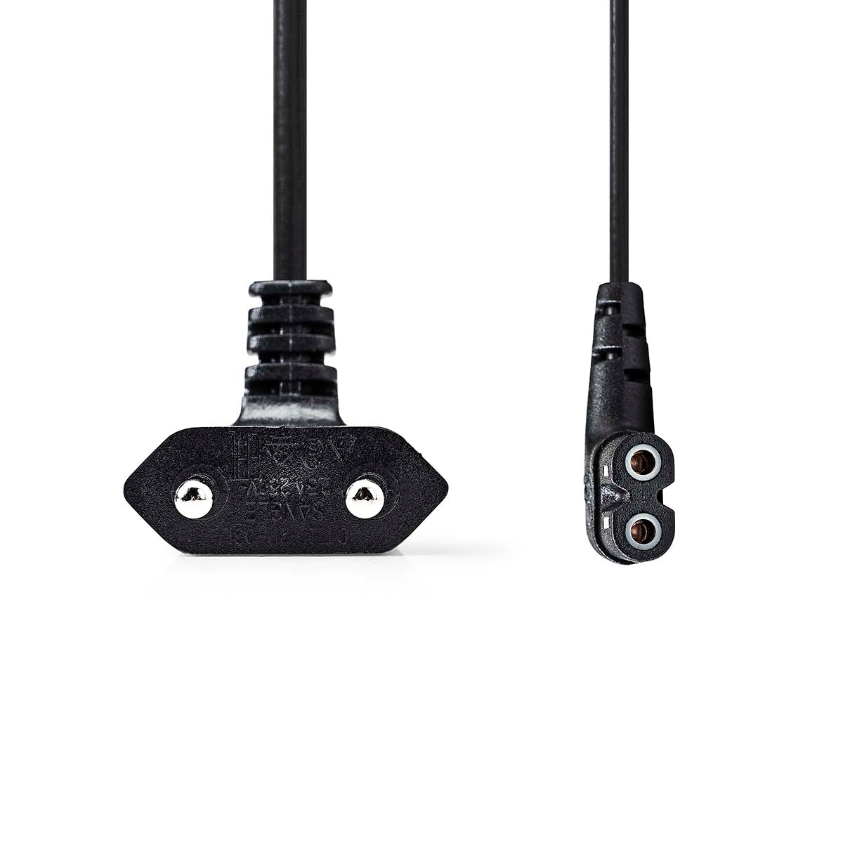 Power cable | Euro Man | IEC-320-C7 | Angled | Angled left | Nickel Plated | 3.00 m | Round | PVC | Black | Box