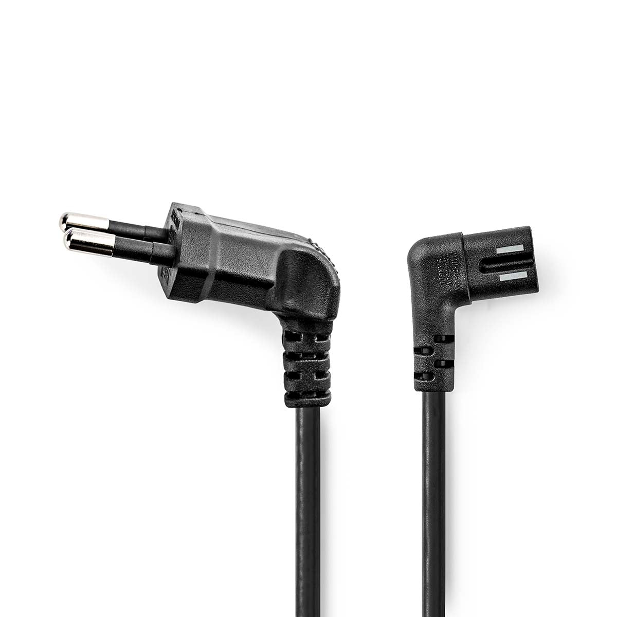 Power cable | Euro Man | IEC-320-C7 | Angled | Angled left | Nickel Plated | 3.00 m | Round | PVC | Black | Box