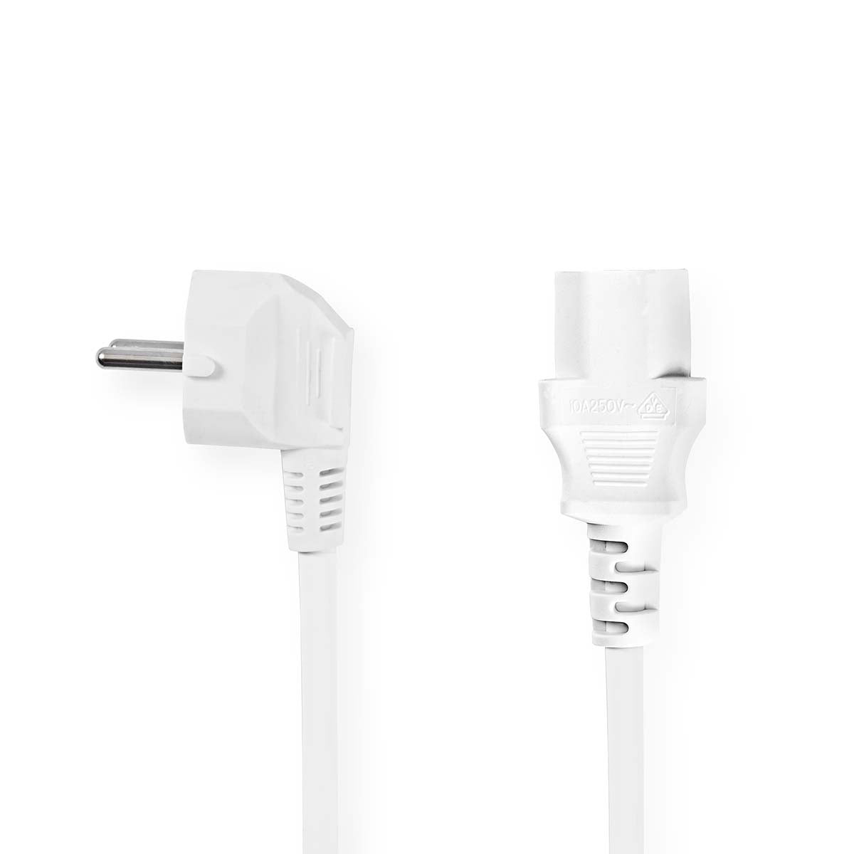 Power cable | Power connector Male | IEC-320-C13 | Angled | Straight | Nickel Plated | 10.0 m | Round | PVC | White | Plastic bag