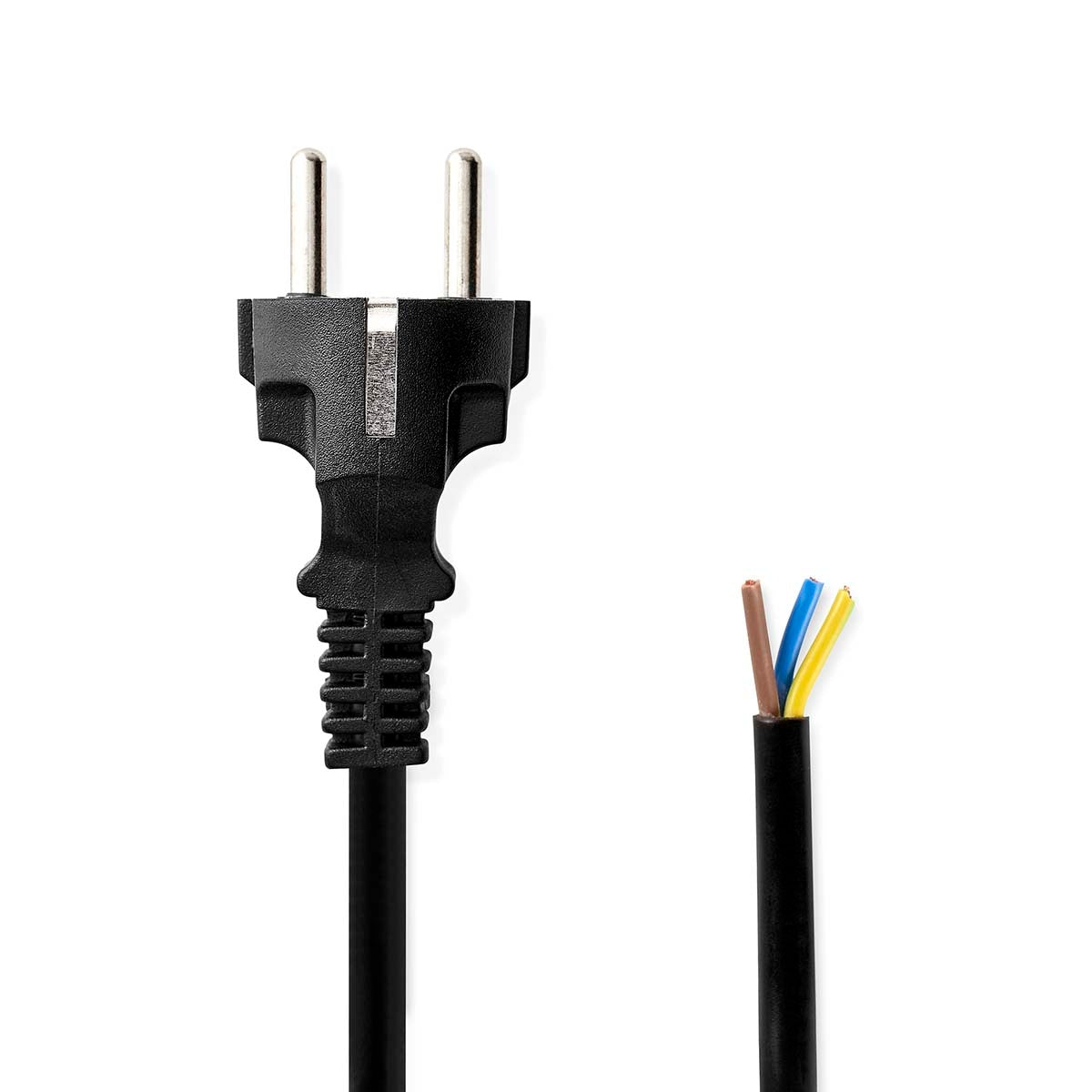 Power cable | Power connector Male | Open | Straight | Straight | Nickel Plated | 3.00 m | Round | PVC | Black | Label
