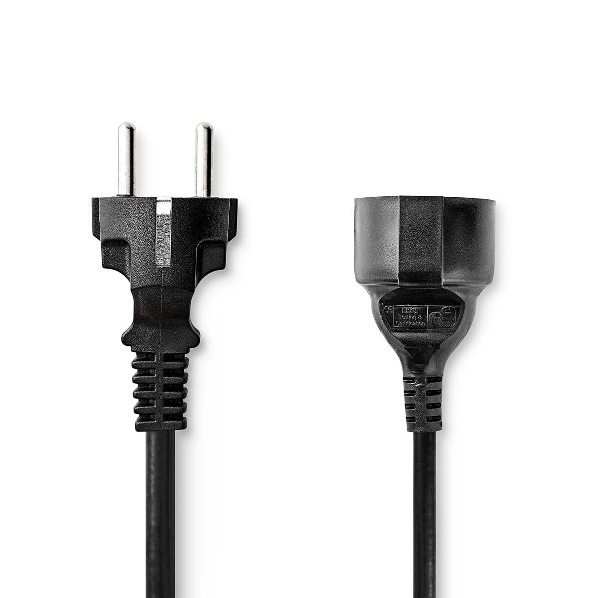 Power cable | Power connector Male | Power connector Female | Straight | Straight | Nickel Plated | 5.00 m | Round | PVC | Black | Label