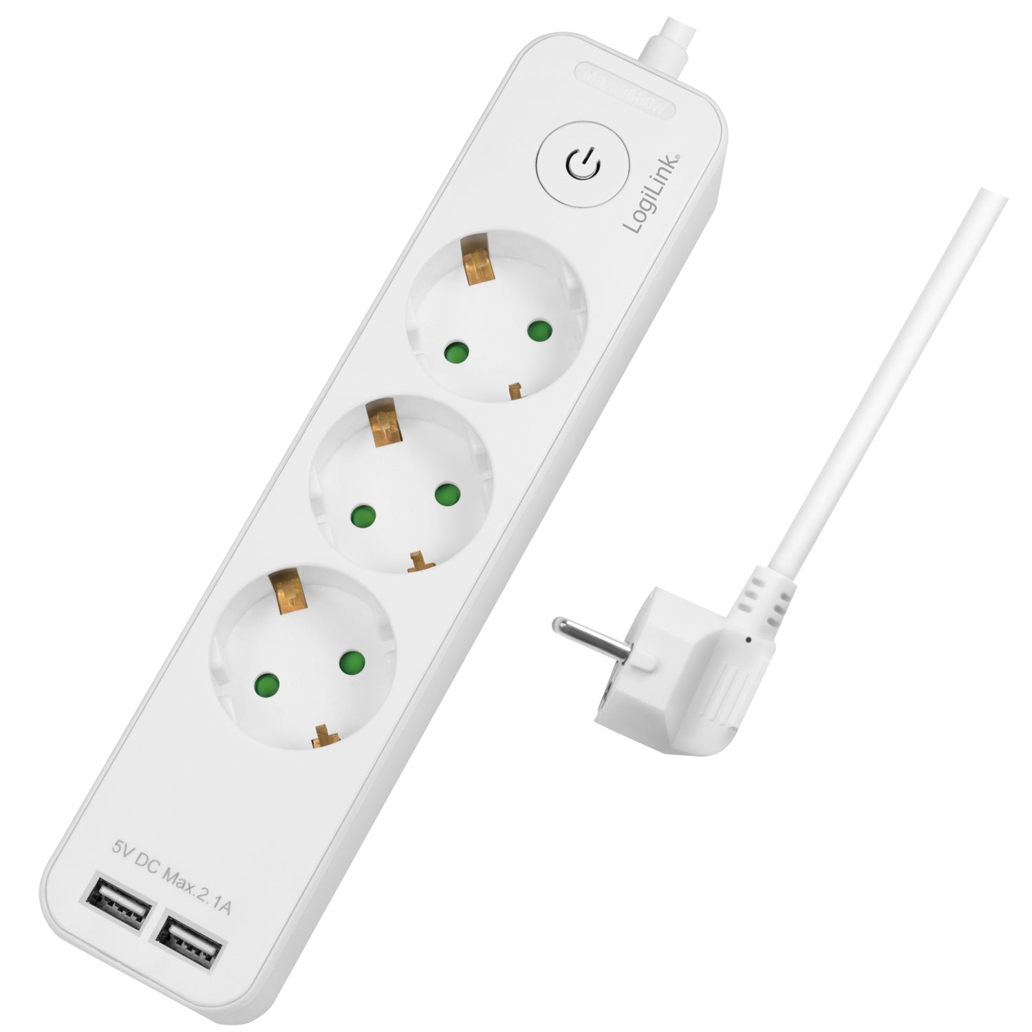 Power outlet 3-way + 2 USB with switch 1.5m White