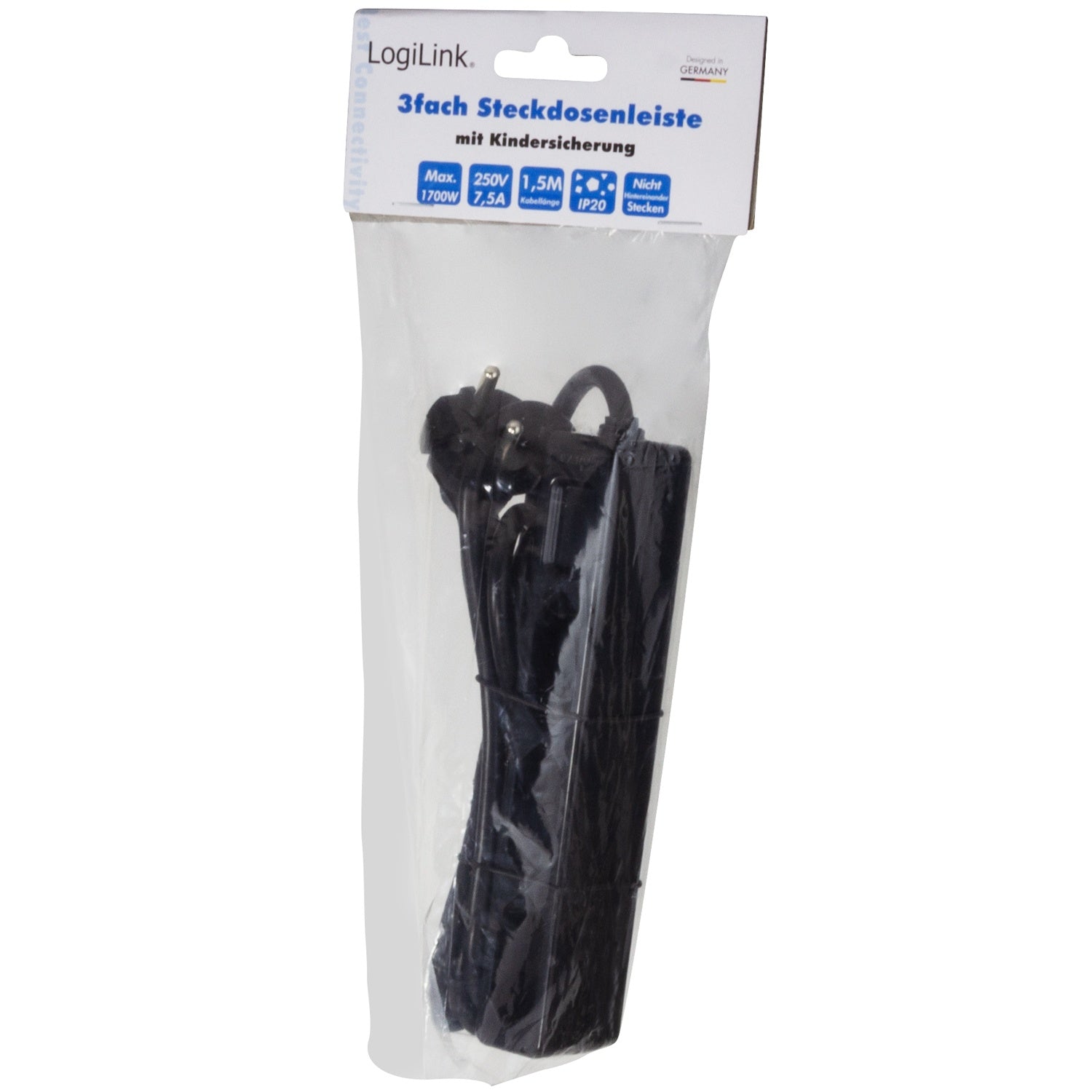 Power outlet Slim Euro 3-way 1.5m Black