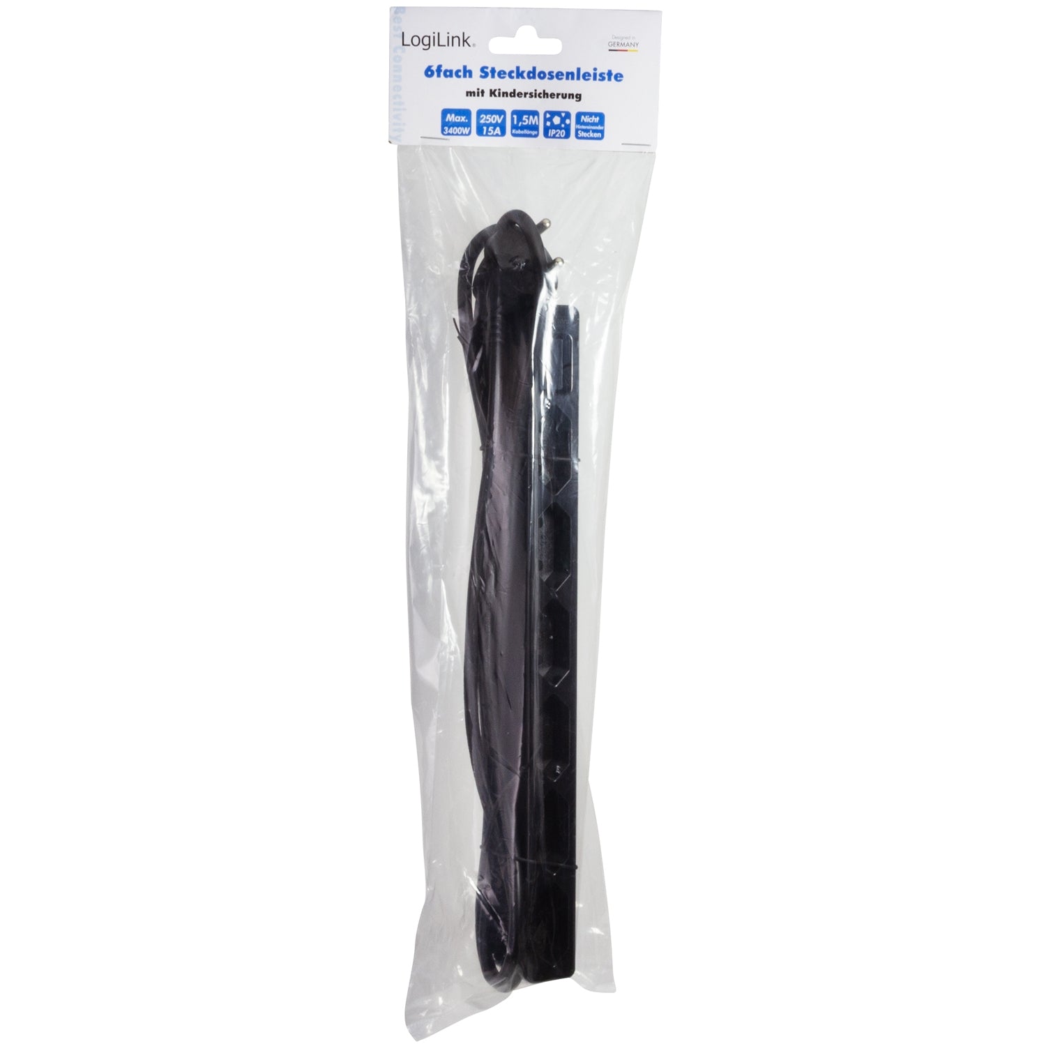 Power outlet Slim Euro 6-way 1.5m Black