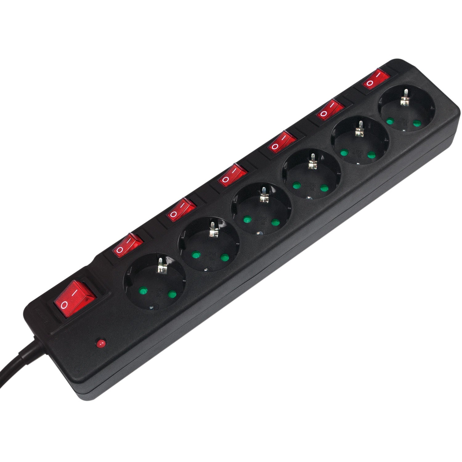 Power outlet with separate switches 6-way Black