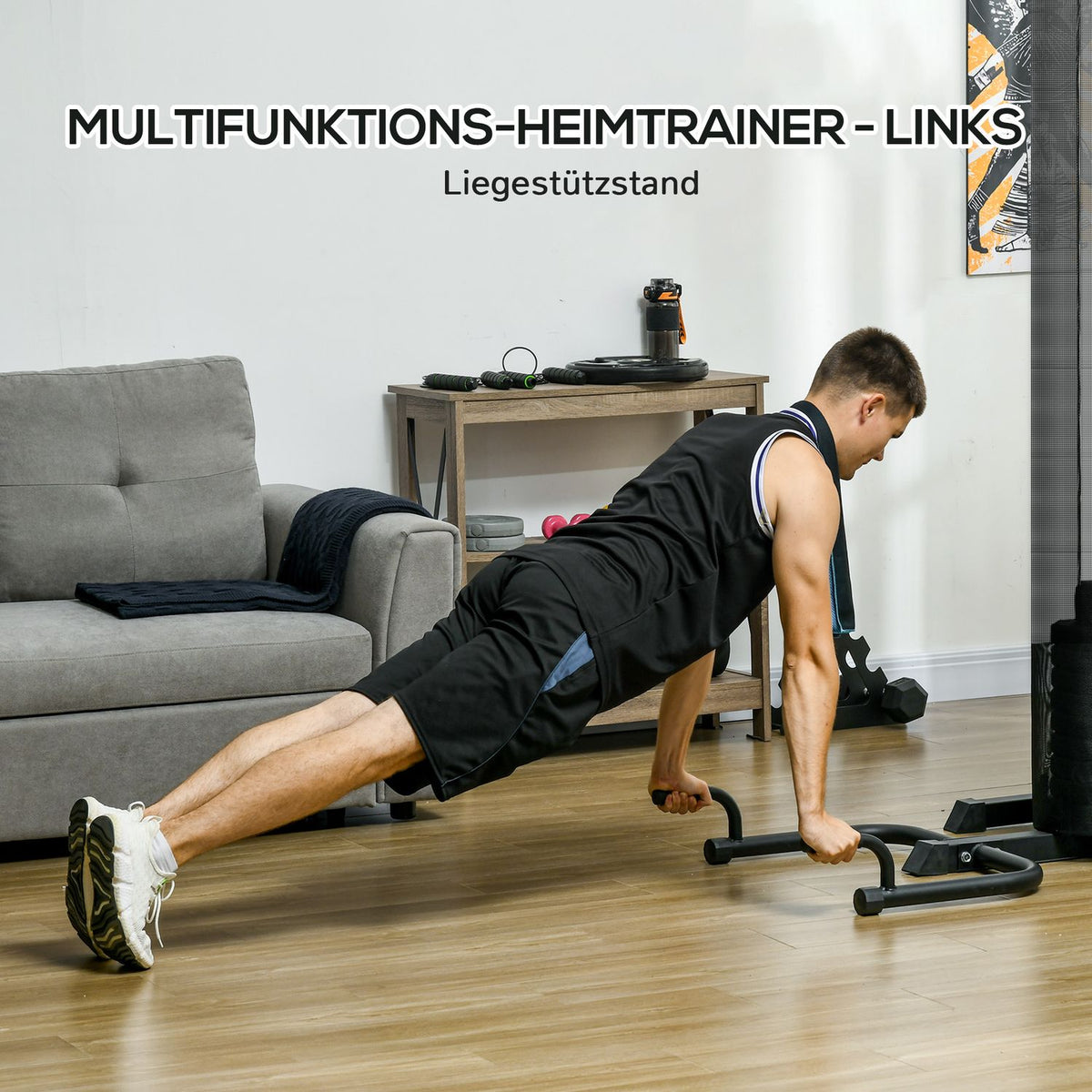Power station, multifunctional fitness station with butterfly and lat pull-down bar, curler, chest press, sit-up bench, fitness device with 65 kg weight blocks for home, black