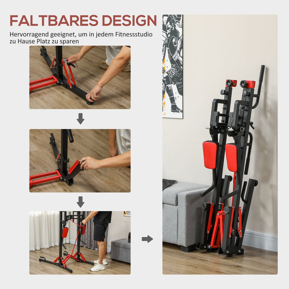 Power tower height adjustable 127-223 cm, multifunctional power tower, foldable pull-up tower, pull-up bar, power station max. 120 kg, for home training