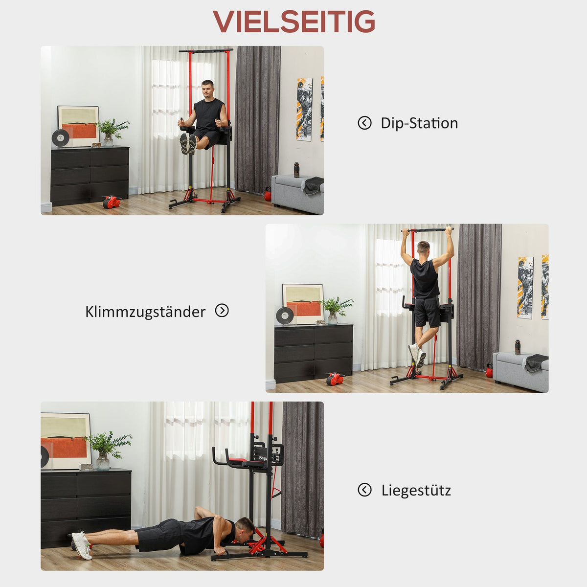 Power tower height adjustable 127-223 cm, multifunctional power tower, foldable pull-up tower, pull-up bar, power station max. 120 kg, for home training