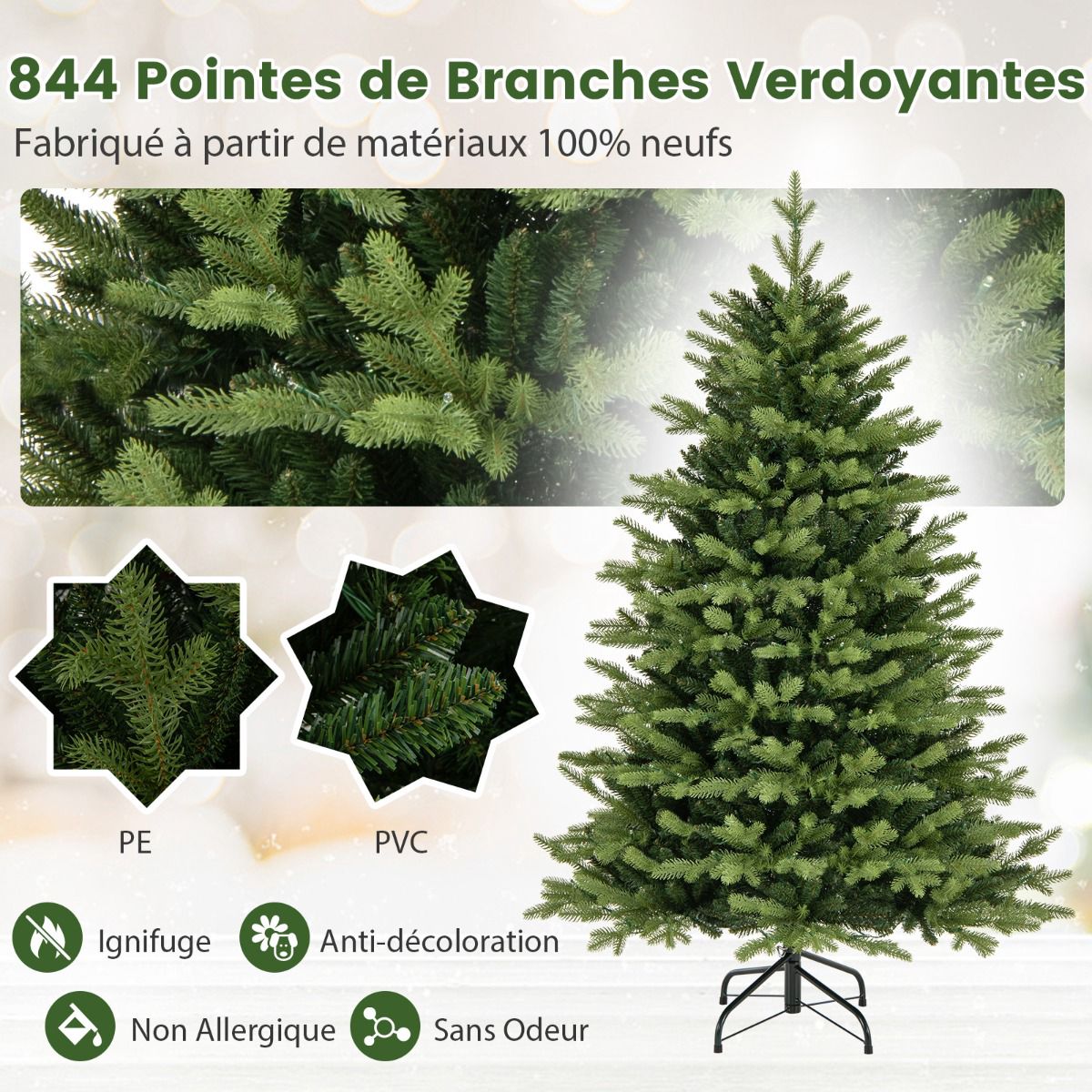 Pre-Lit Artificial Christmas Tree 150cm, 250 LED, Hinged