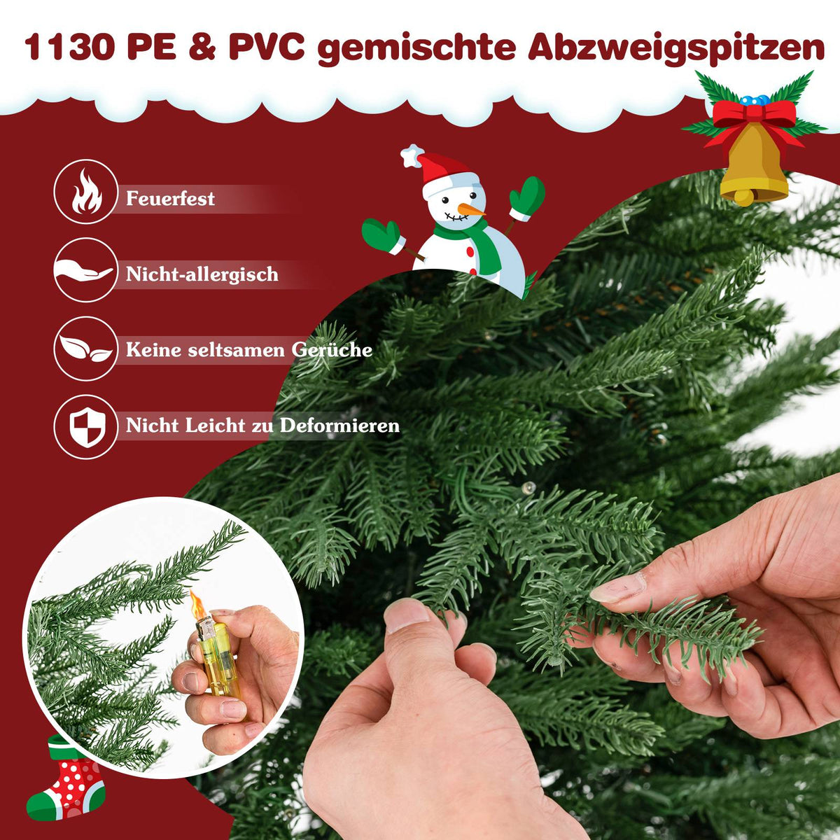 Pre-Lit Artificial Christmas Tree 213 cm, 8 Modes, Warm White LED