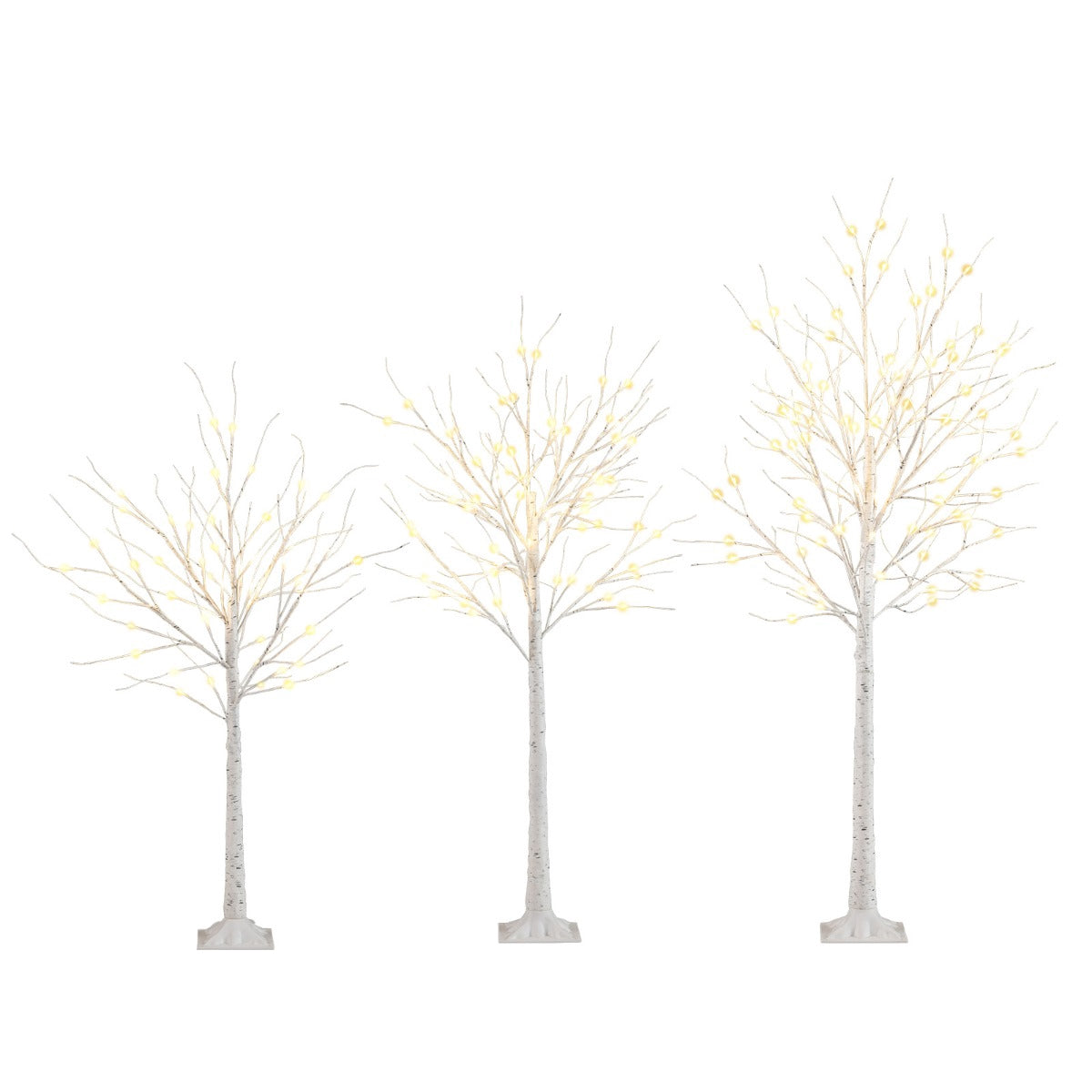 Pre-Lit Birch Tree Set, 3 Pack 120–180 cm, Warm LEDs