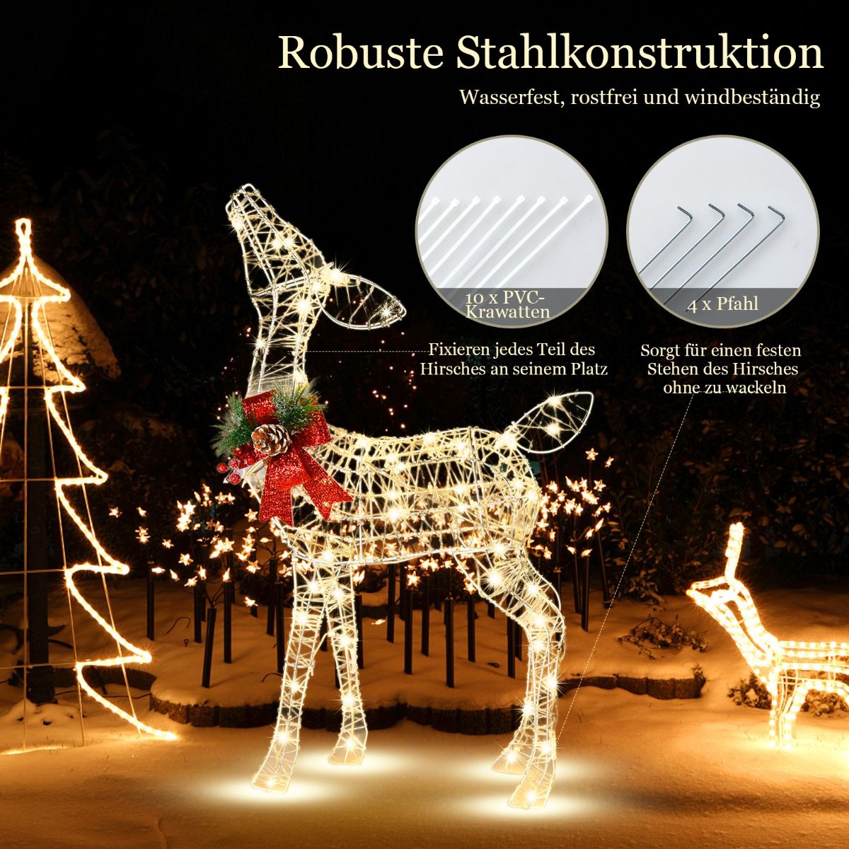 Pre-Lit Christmas Reindeer, 50 LED, Outdoor Stakes