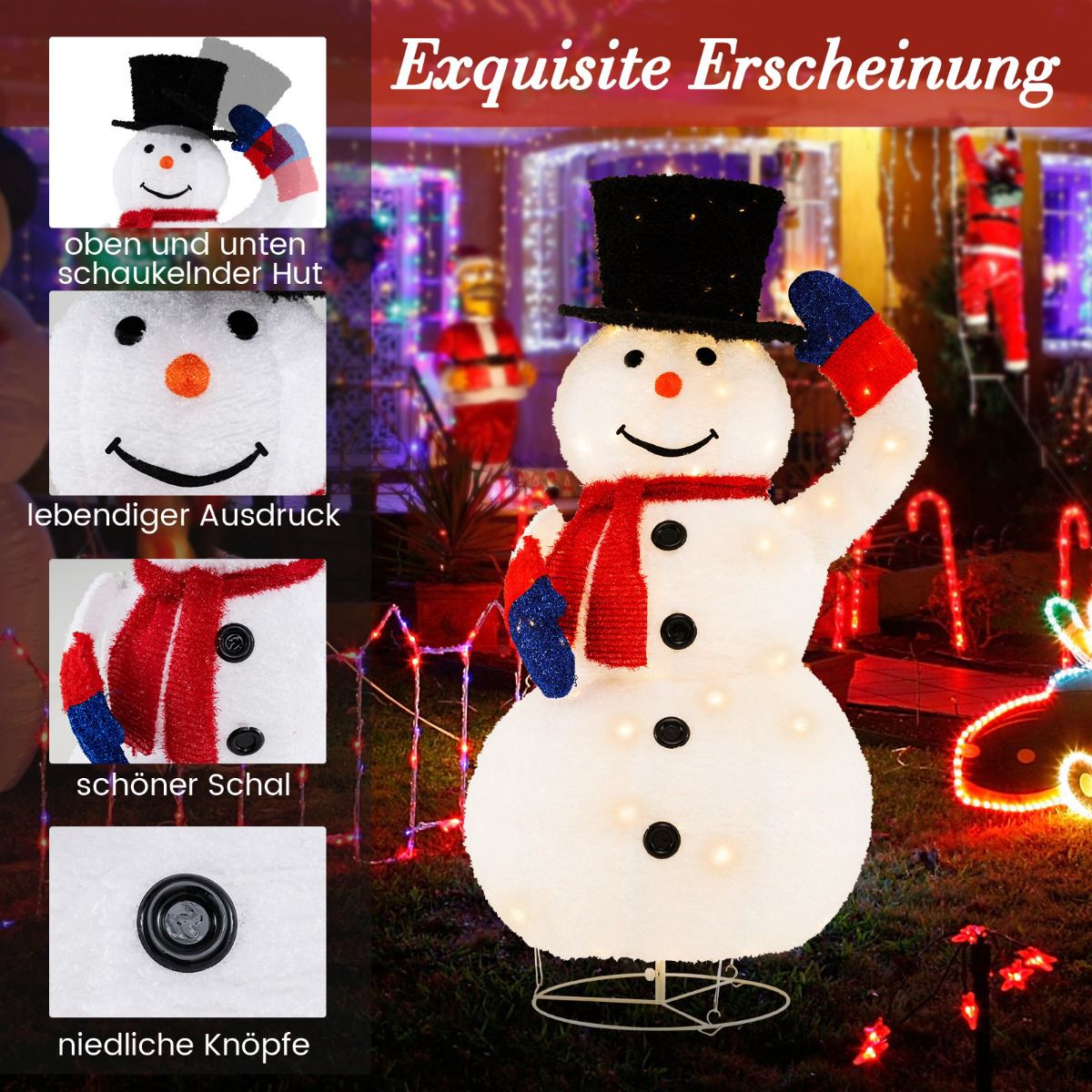 Pre-Lit Christmas Snowman 130cm, 120 Warm LED, Timer