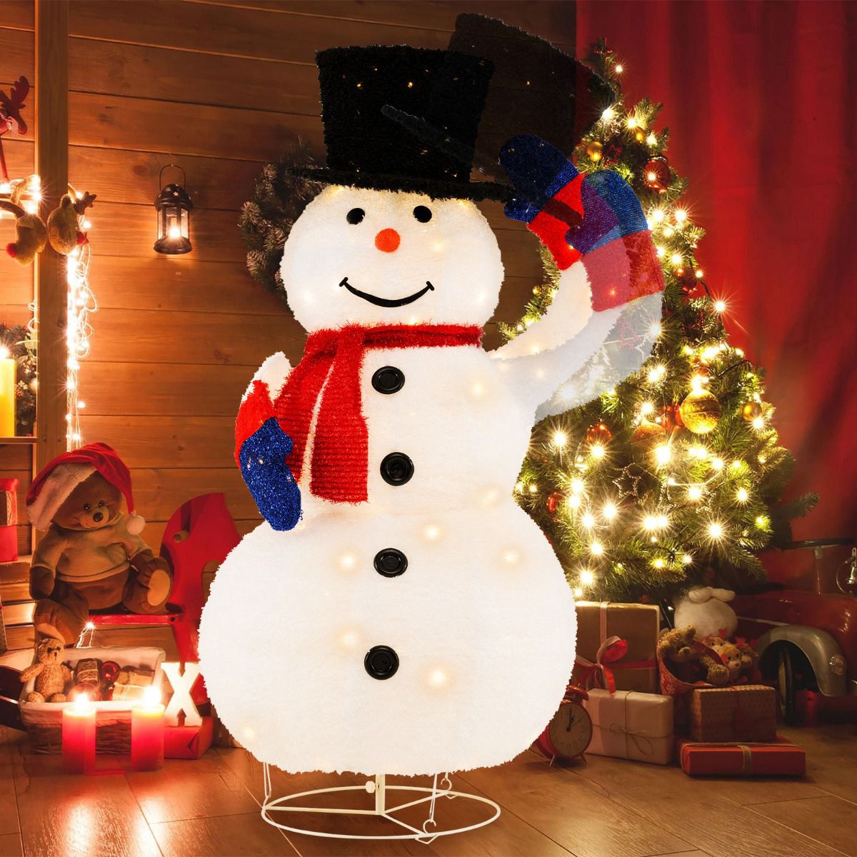 Pre-Lit Christmas Snowman 130cm, 120 Warm LED, Timer