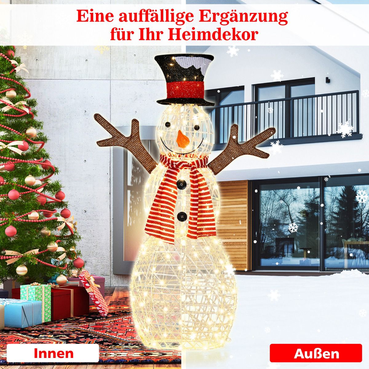 Pre-Lit Christmas Snowman – 80 Warm LED, 110 cm