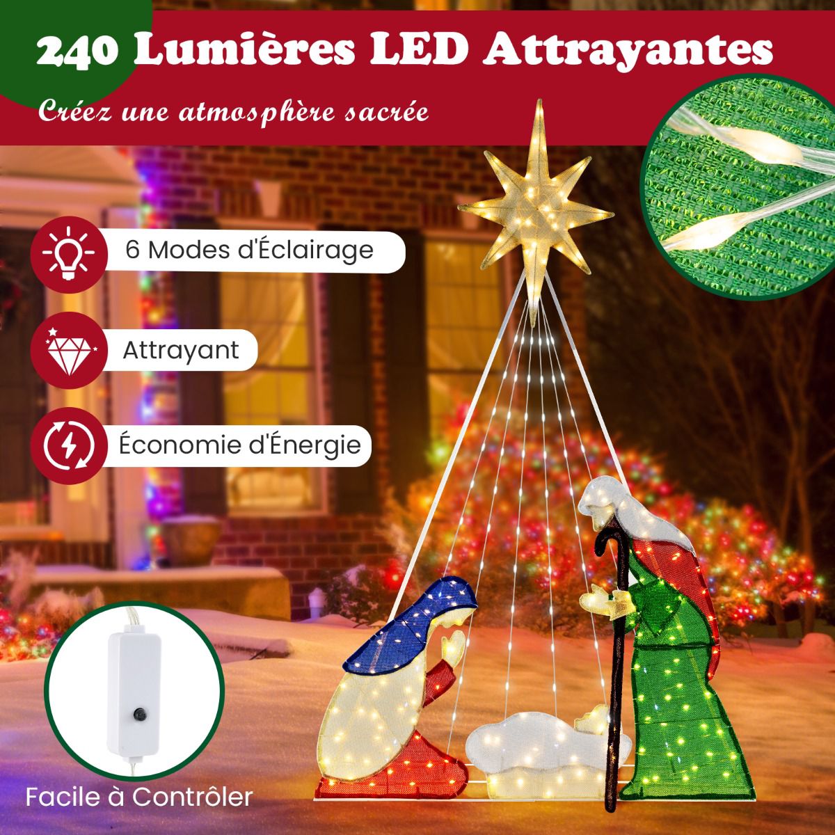 Pre-Lit Nativity Scene Set, 180 cm, 240 LED, 6 Modes