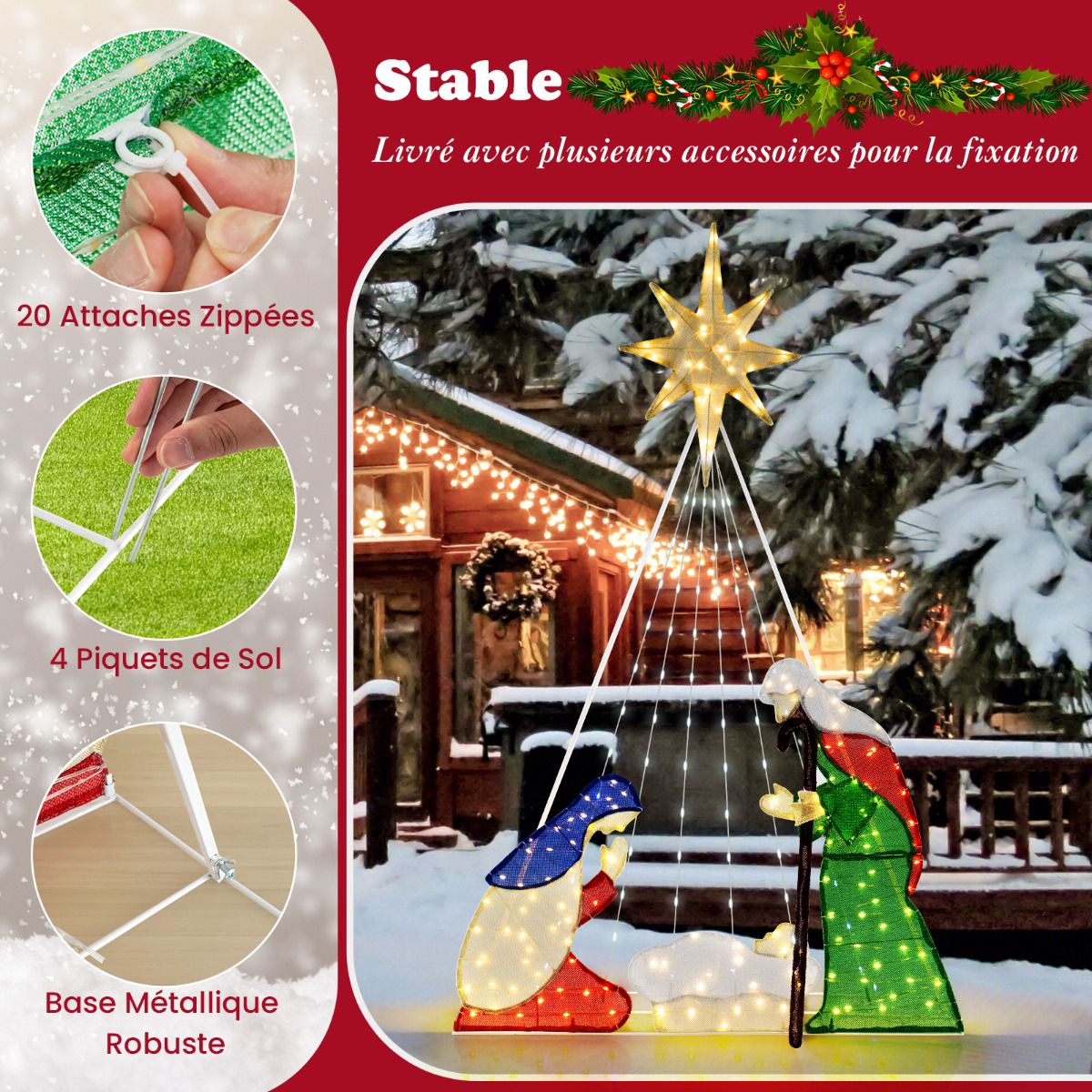 Pre-Lit Nativity Scene Set, 180 cm, 240 LED, 6 Modes