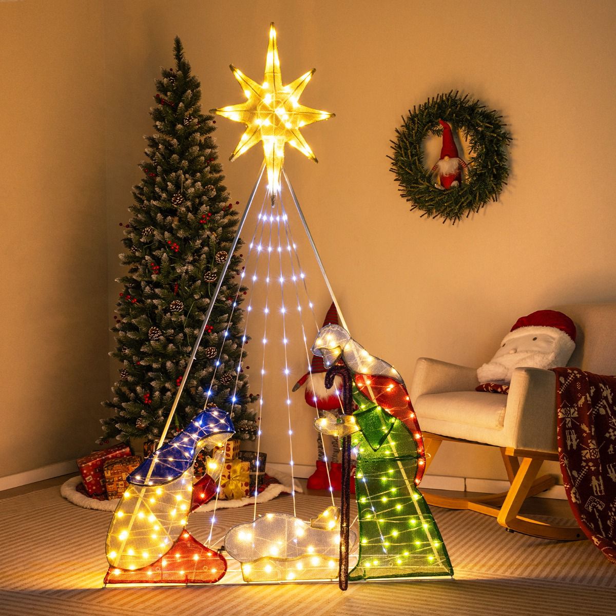 Pre-Lit Nativity Scene Set, 180 cm, 240 LED, 6 Modes