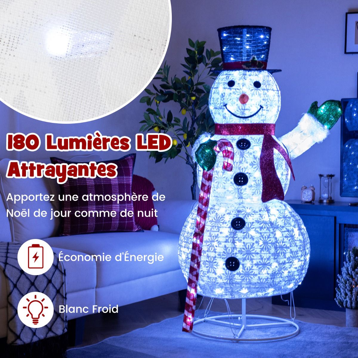 Pre-Lit Snowman Yard Decoration – 150 cm, 180 LEDs