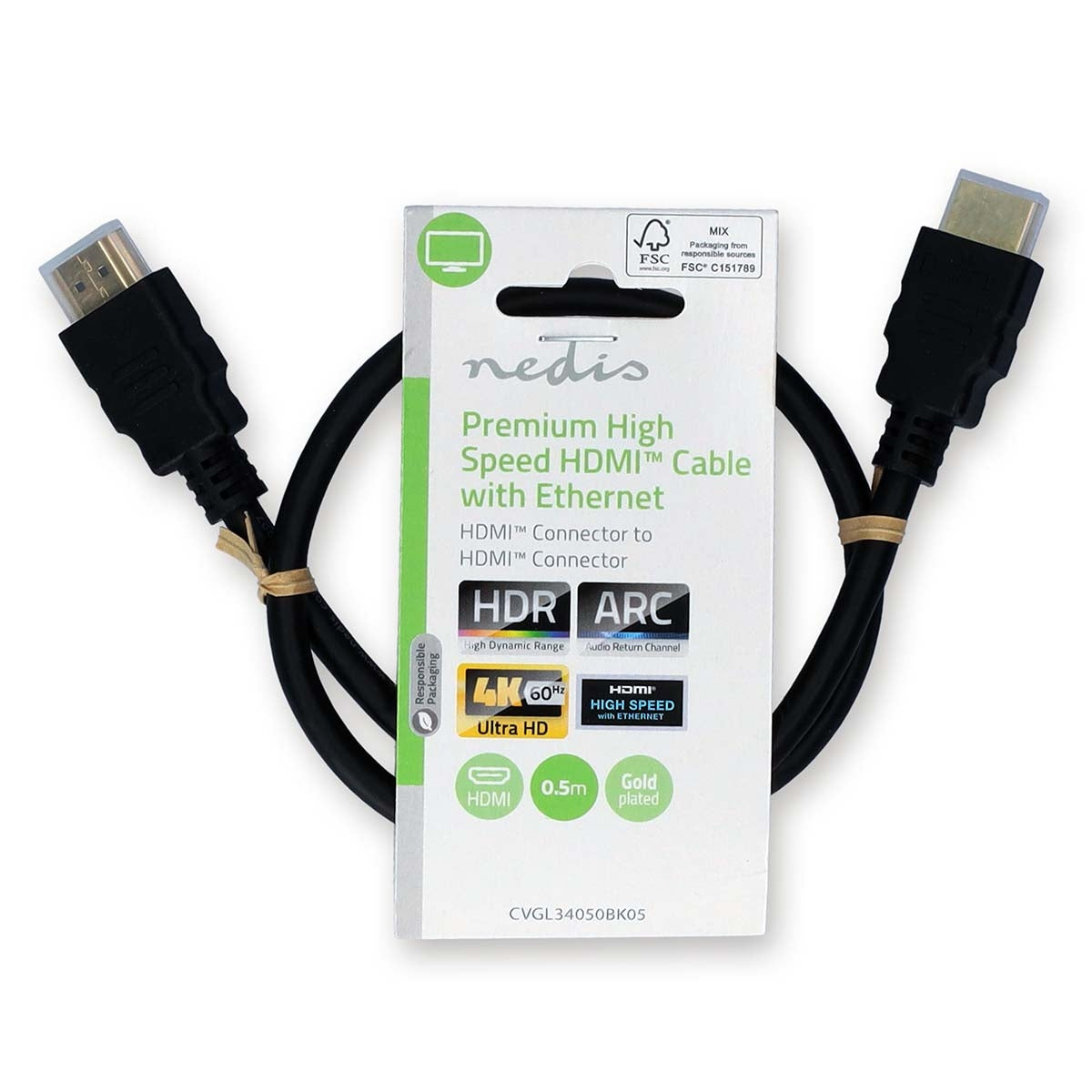 Premium High Speed HDMI™ Cable with Ethernet | HDMI™ Connector | HDMI™ Connector | 4K@60Hz | 18 Gbps | 0.50 m | Round | PVC | Black | Label