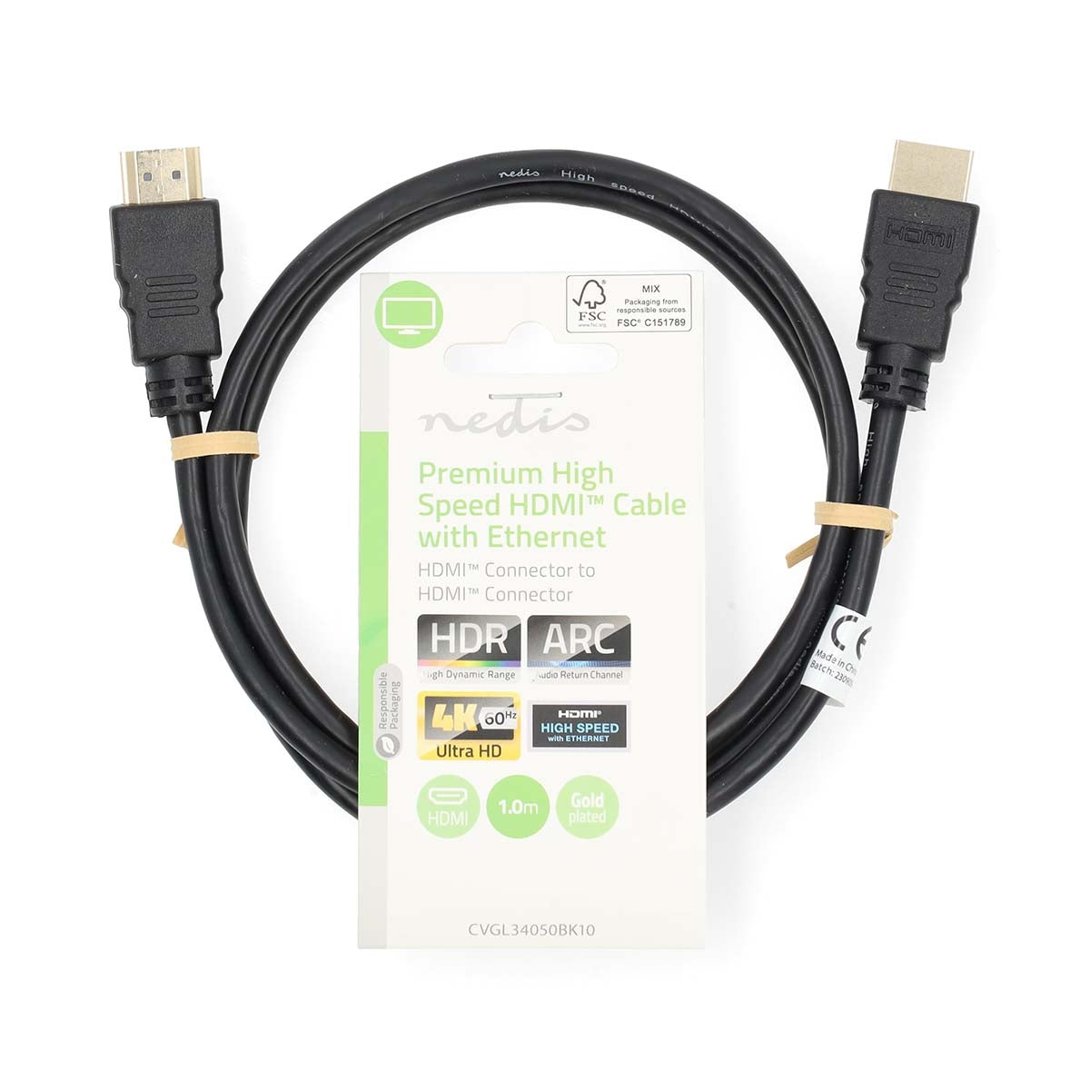 Premium High Speed HDMI™ Cable with Ethernet | HDMI™ Connector | HDMI™ Connector | 4K@60Hz | 18 Gbps | 1.00 m | Round | PVC | Black | Label