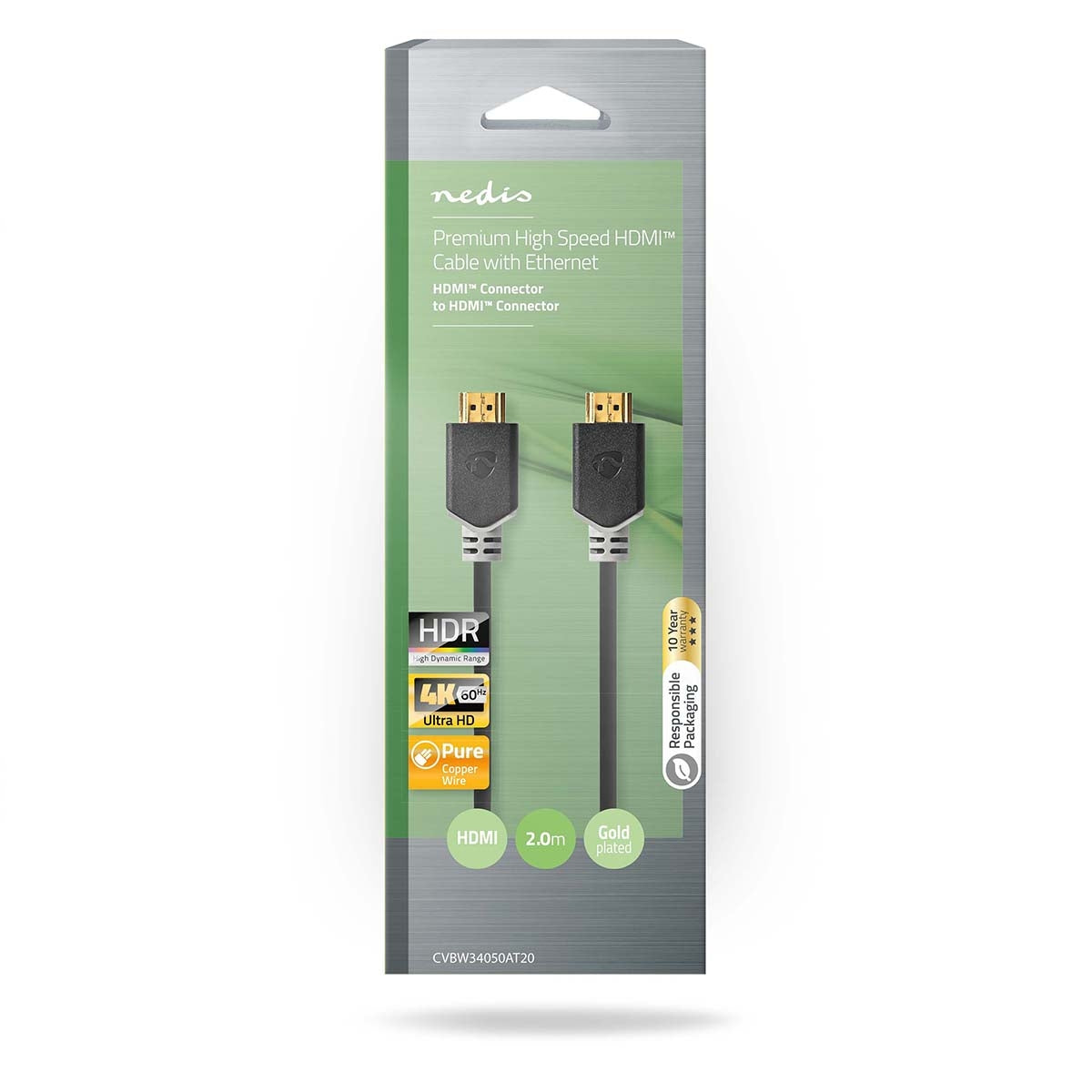 Premium High Speed HDMI™ Cable with Ethernet | HDMI™ Connector | HDMI™ Connector | 4K@60Hz | 18 Gbps | 2.00 m | Round | PVC | Anthracite | Box