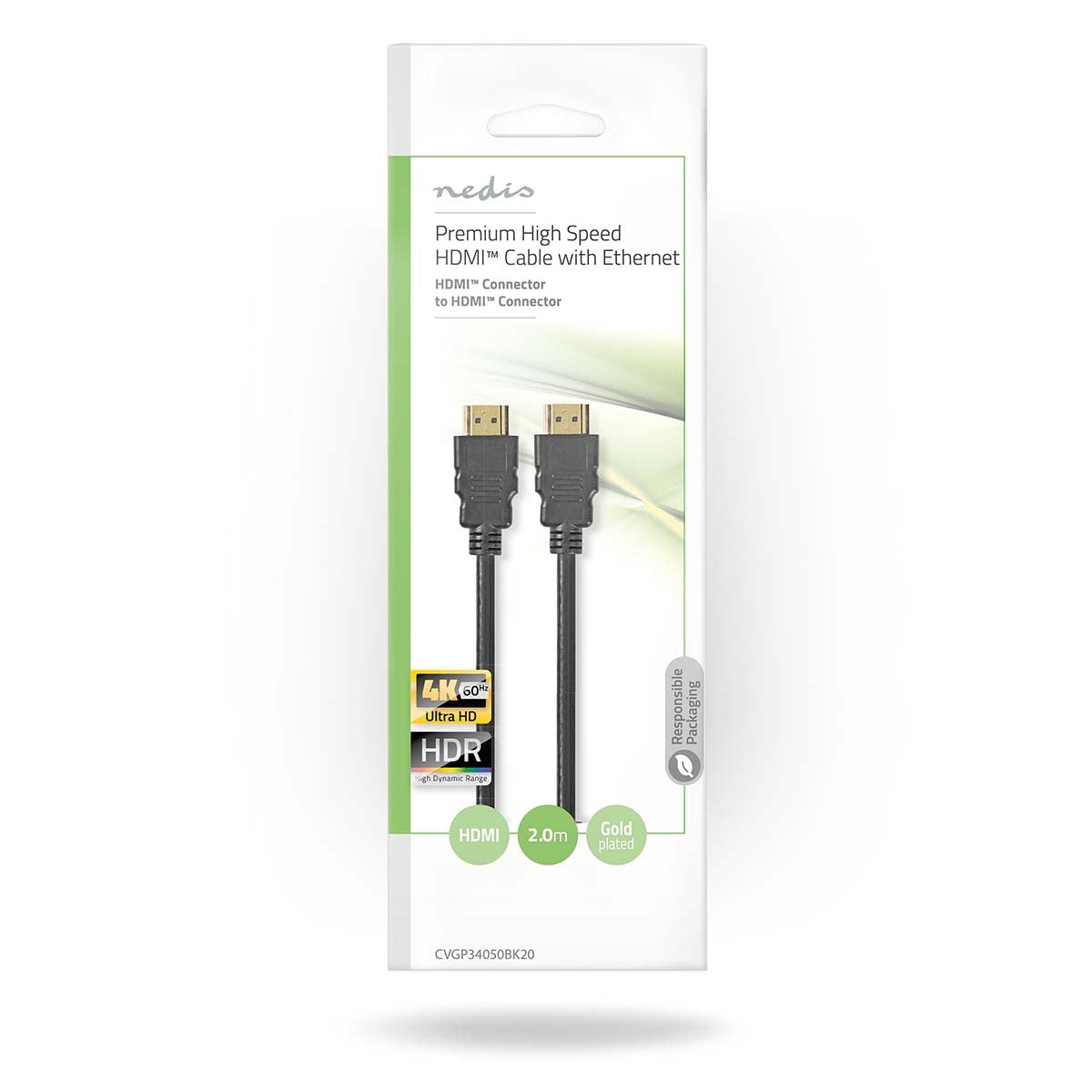 Premium High Speed HDMI™ Cable with Ethernet | HDMI™ Connector | HDMI™ Connector | 4K@60Hz | 18 Gbps | 2.00 m | Round | PVC | Black | Plastic bag