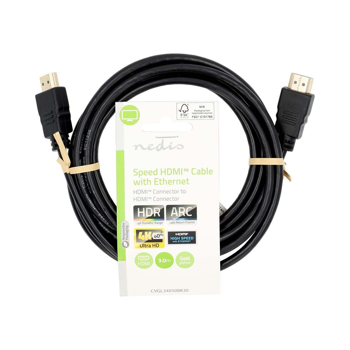 Premium High Speed HDMI™ Cable with Ethernet | HDMI™ Connector | HDMI™ Connector | 4K@60Hz | 18 Gbps | 3.00 m | Round | PVC | Black | Label