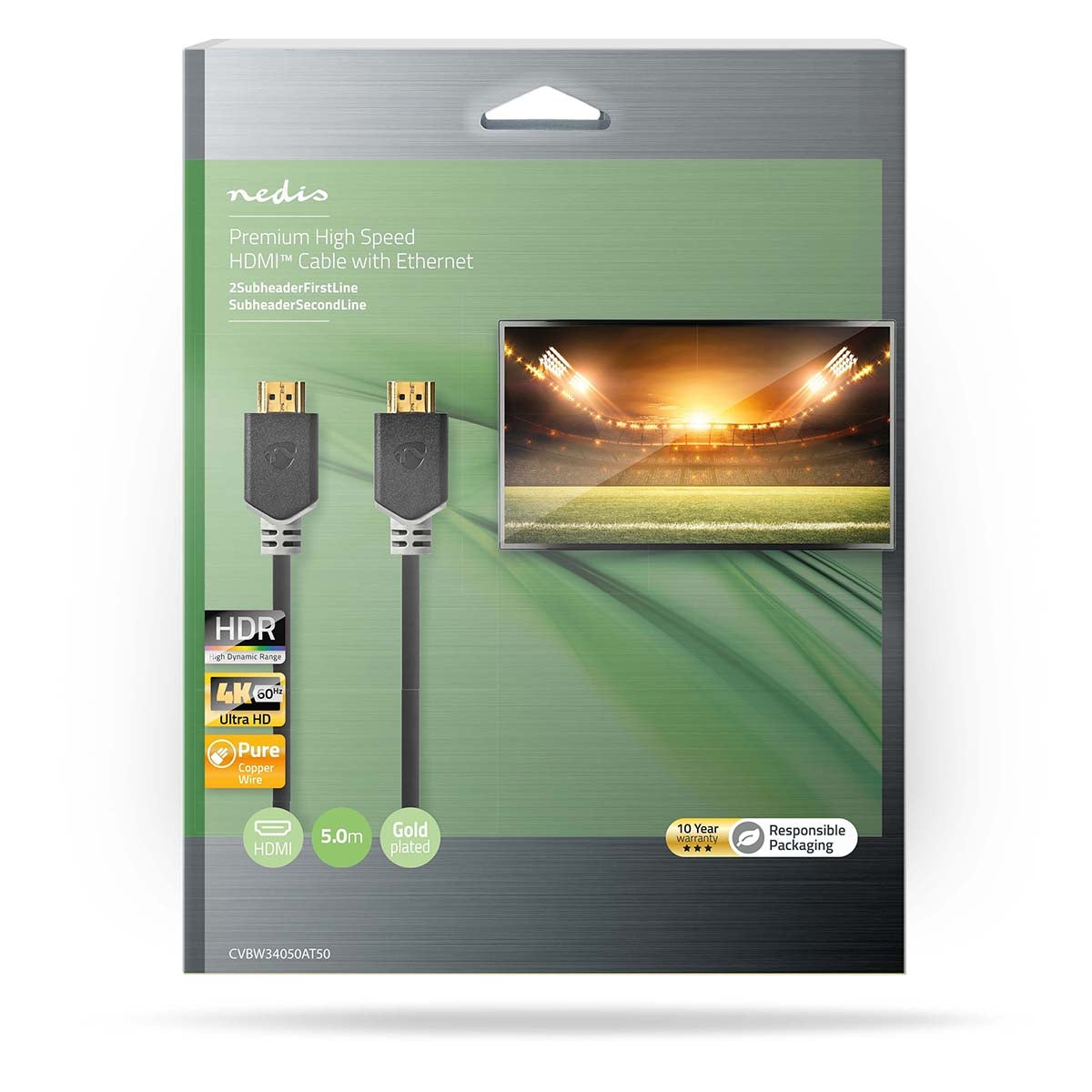 Premium High Speed HDMI™ Cable with Ethernet | HDMI™ Connector | HDMI™ Connector | 4K@60Hz | 18 Gbps | 5.00 m | Round | PVC | Anthracite | Box