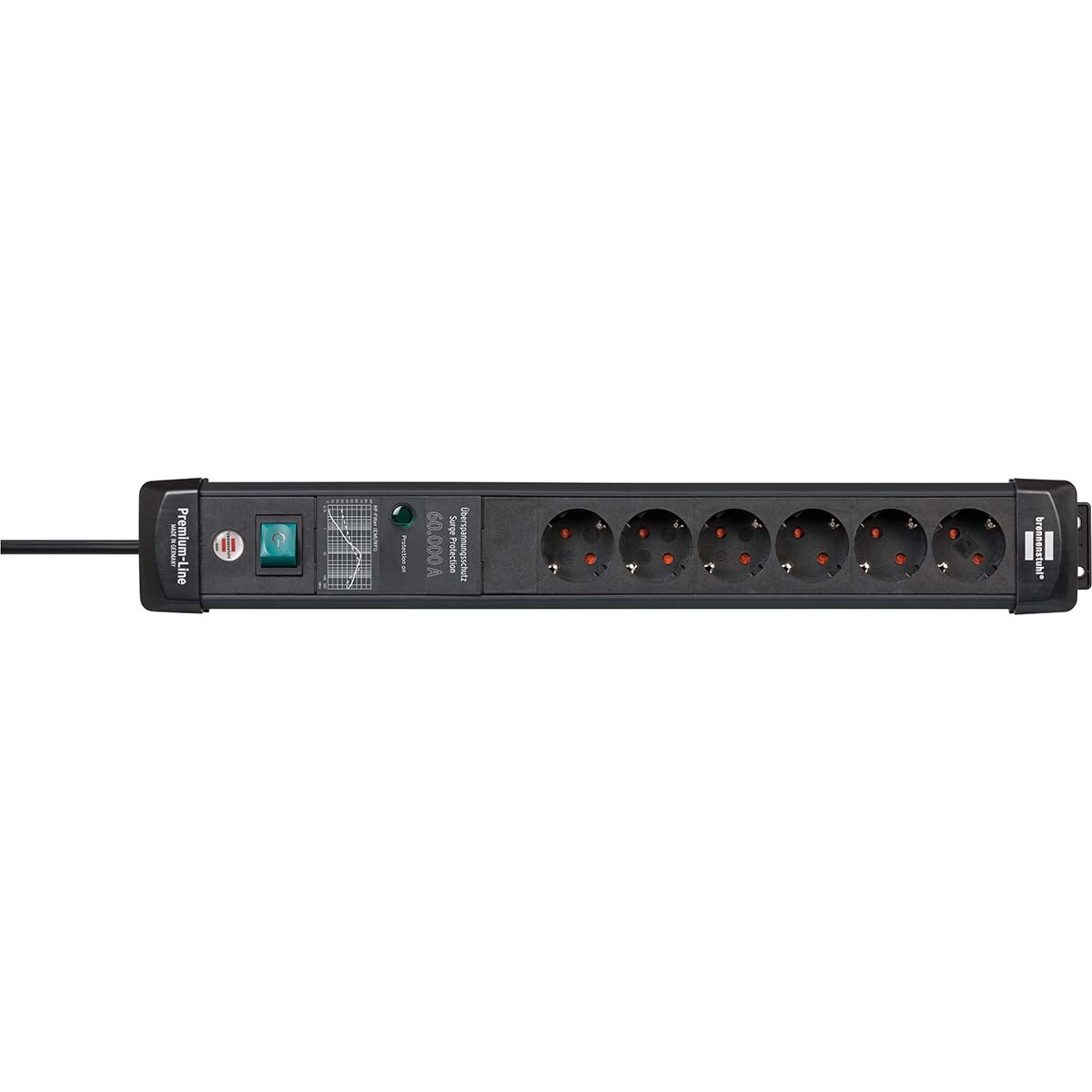 Premium-Line 60.000A power strip with surge protection 6-Way Black 3m H05VV-F 3G1,5