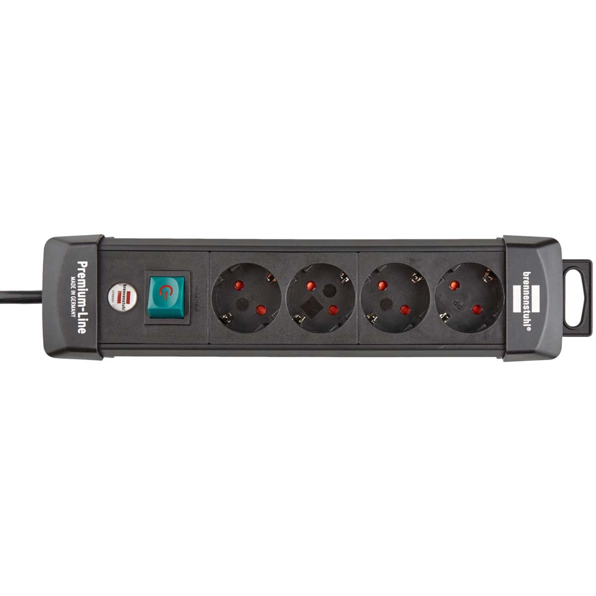 Premium-Line socket strip with 4 sockets (1.8 m cable, with switch, Made in Germany) black TYPE F