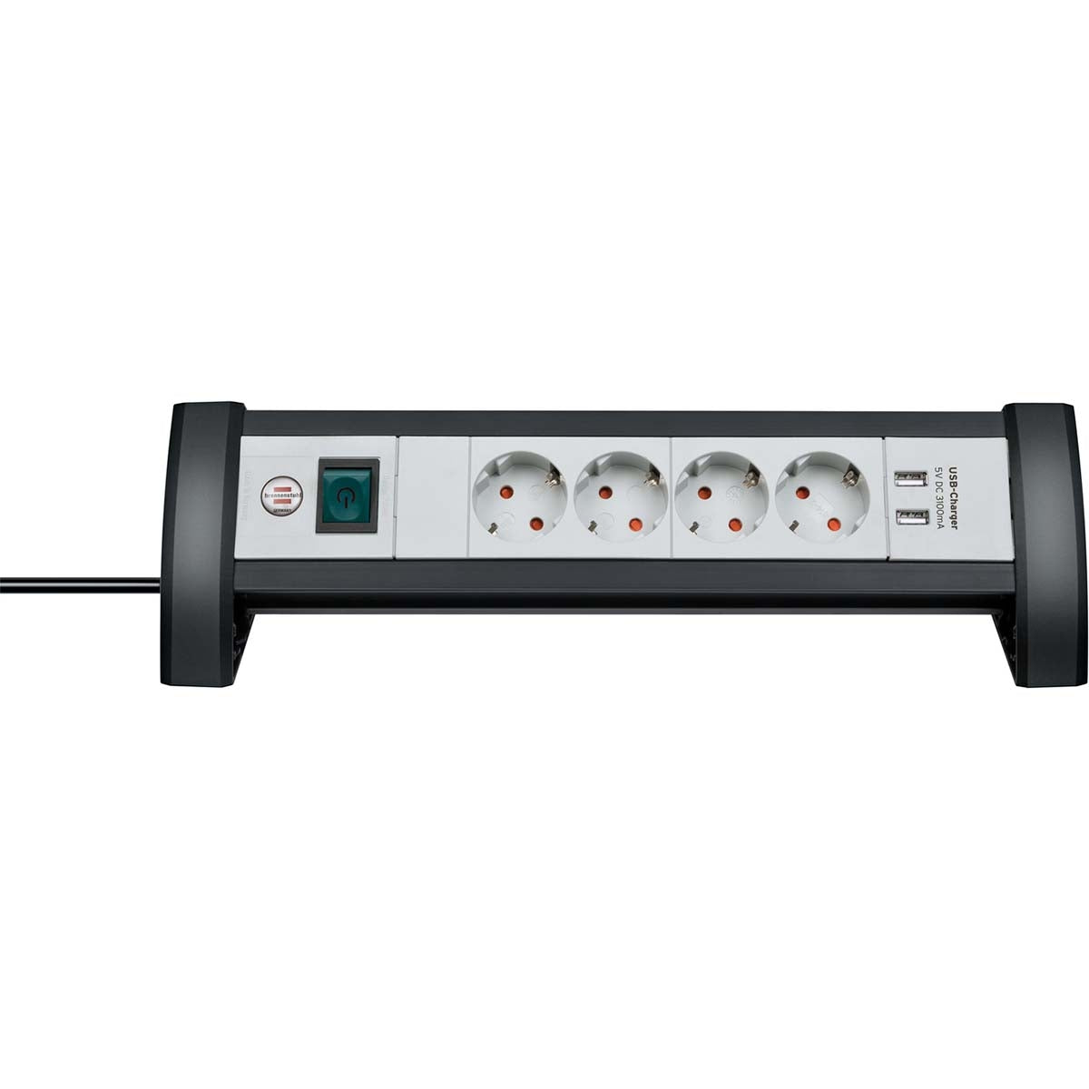 Premium-Office-Line socket strip 4-way with power switch (socket strip for the desk with 1.8 m cable and 2x USB, max. 3100 mA, made in Germany) TYPE F