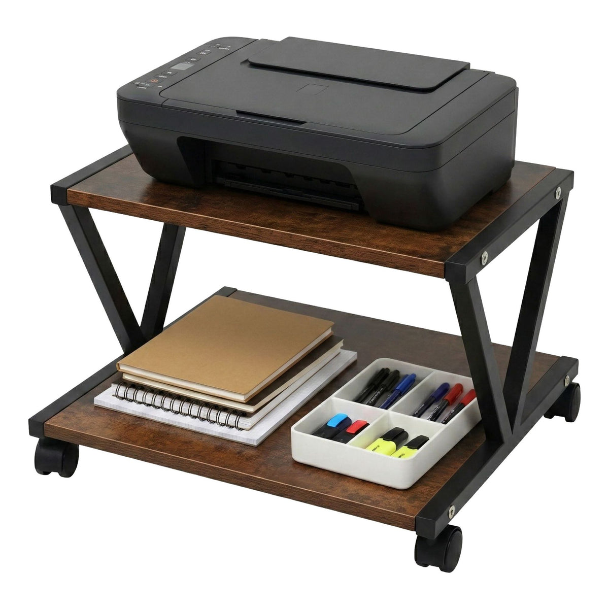 Printer Stand with Wheels – 2-Tier, Mobile Shelf